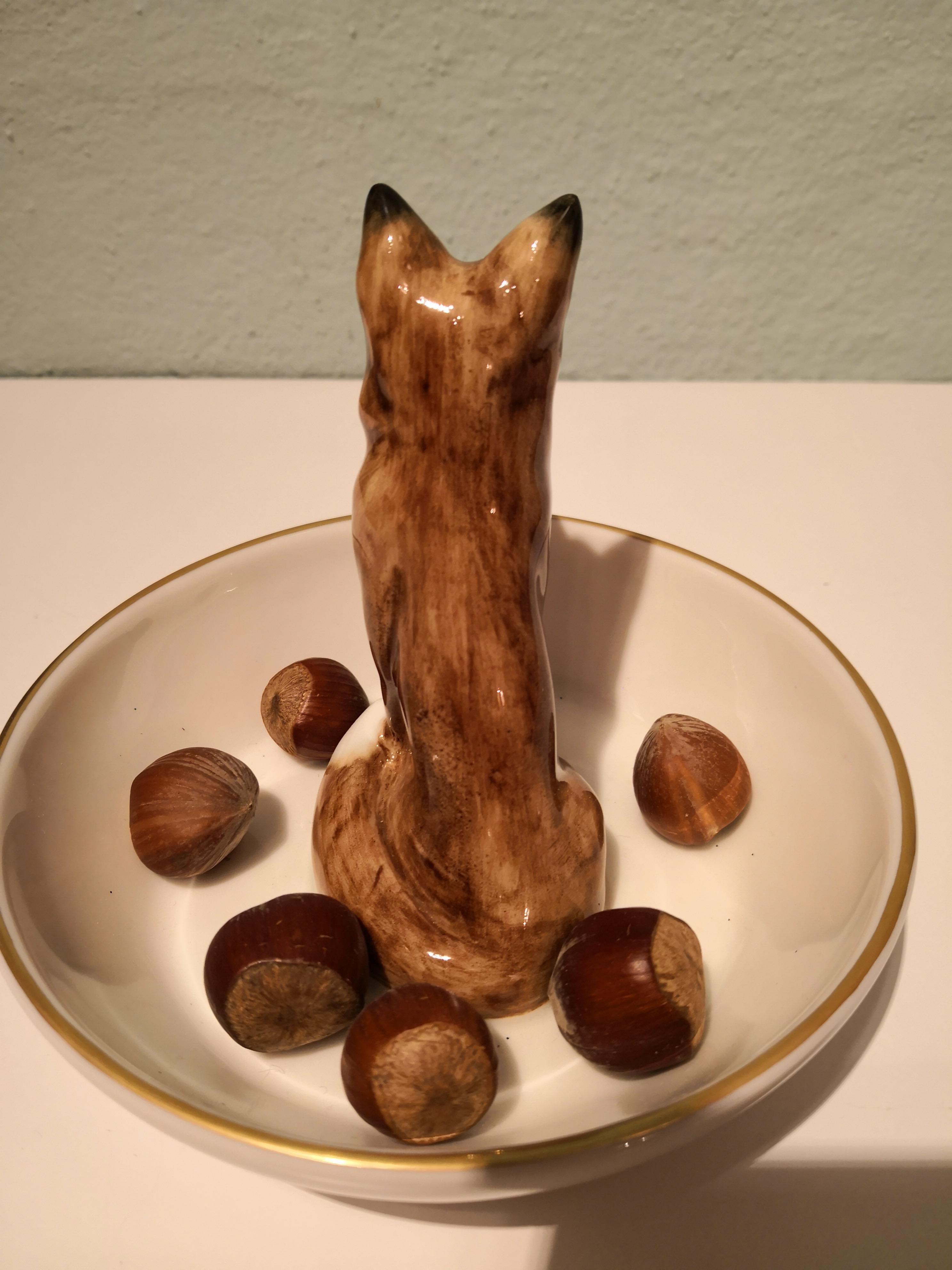 German Black Forest Hand-Crafted Porcelain Bowl Fox Figure Sofina Boutique Kitzbuehel For Sale