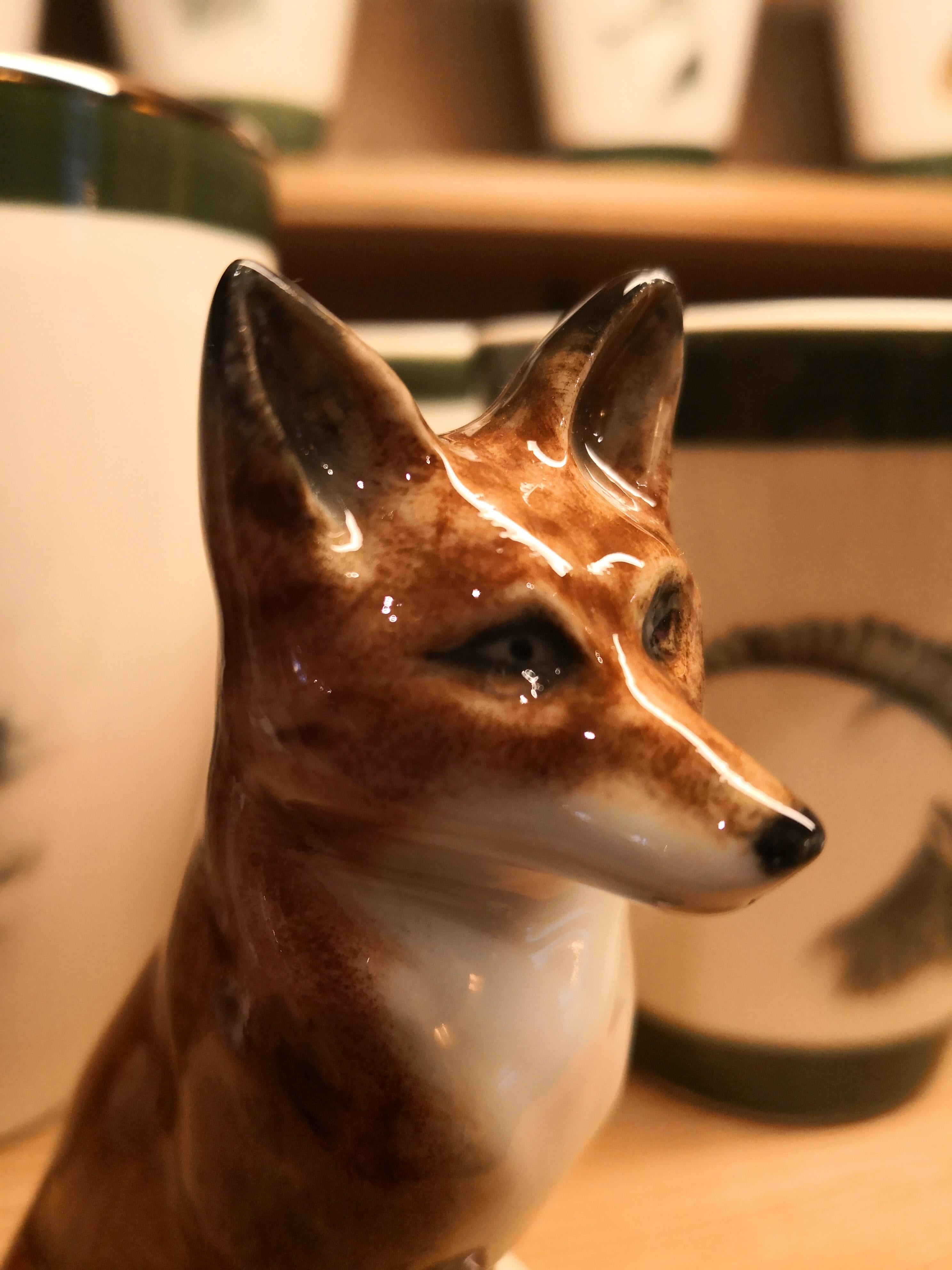 Hand-Painted Black Forest Hand-Crafted Porcelain Bowl Fox Figure Sofina Boutique Kitzbuehel For Sale