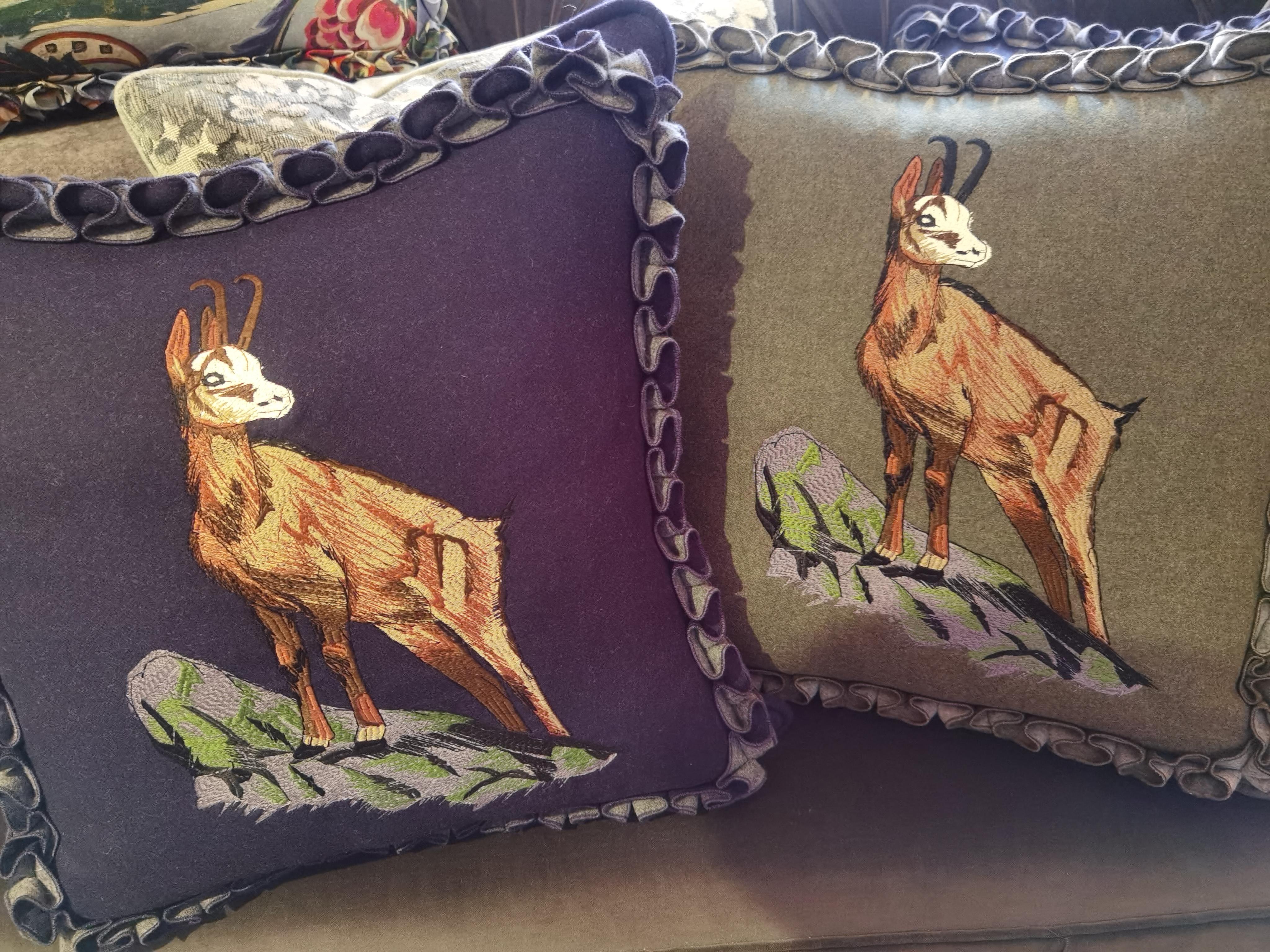 Hand-Crafted Black Forest Handmade Cushion Hunting Scene Sofina Boutique Kitzbuehel For Sale