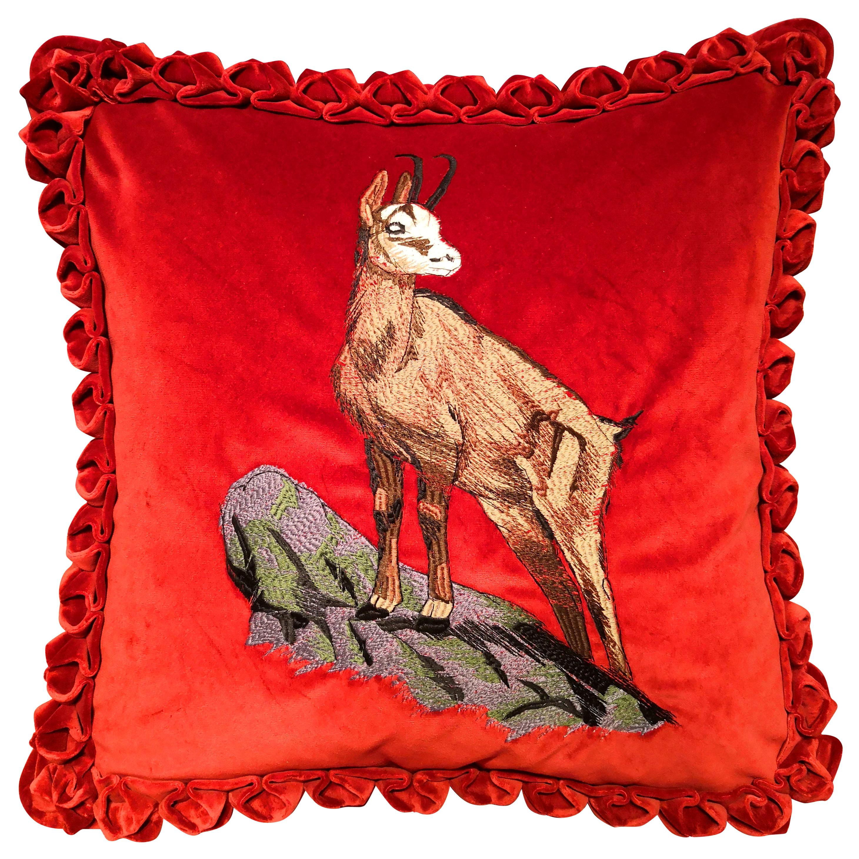 Black Forest Handmade Cushion Velvet Hunting Scene Sofina Boutique Kitzbuehel