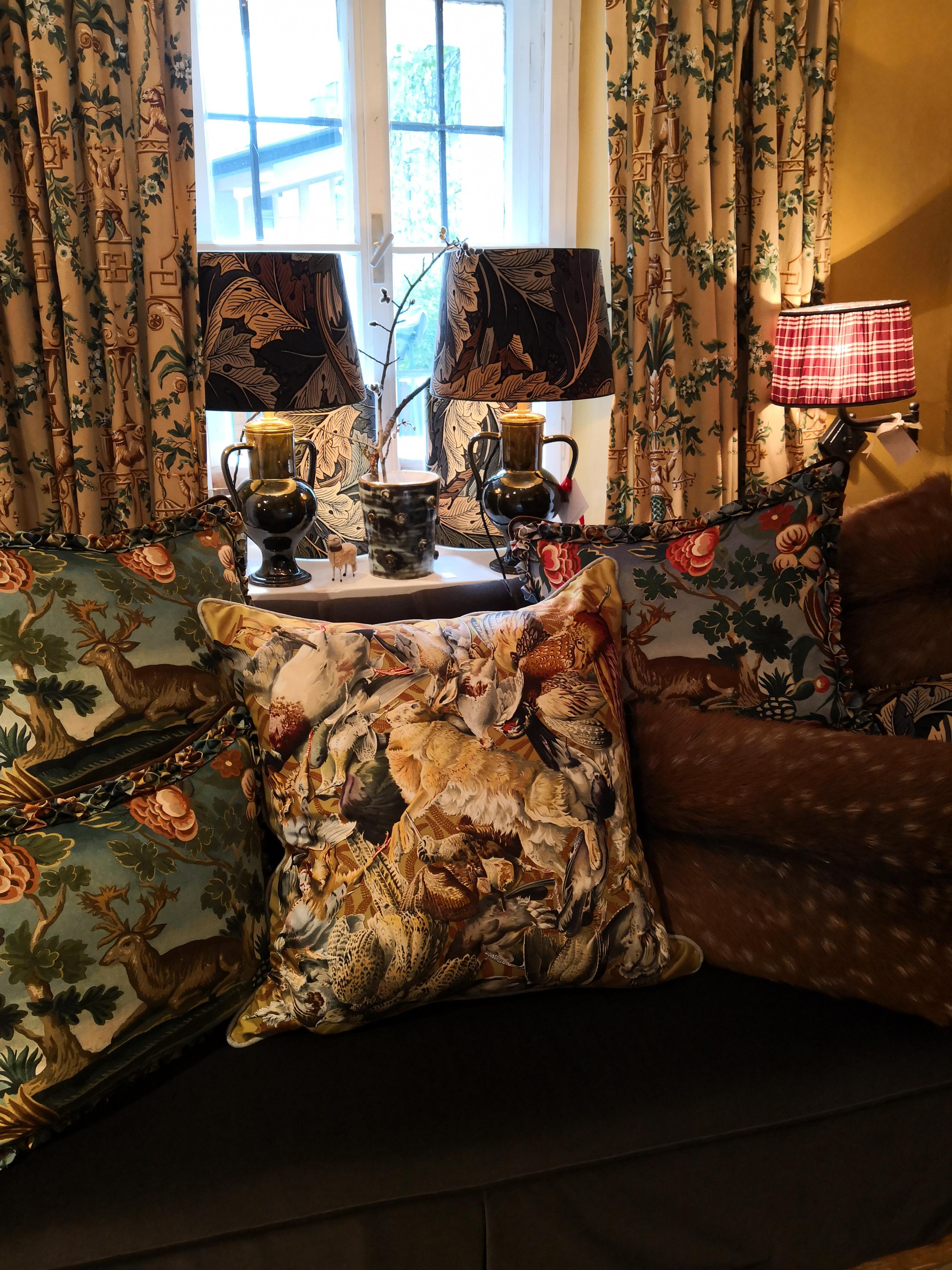 Black Forest Hermes Silk Cushion Hunting Design Boutique Kitzbuehel