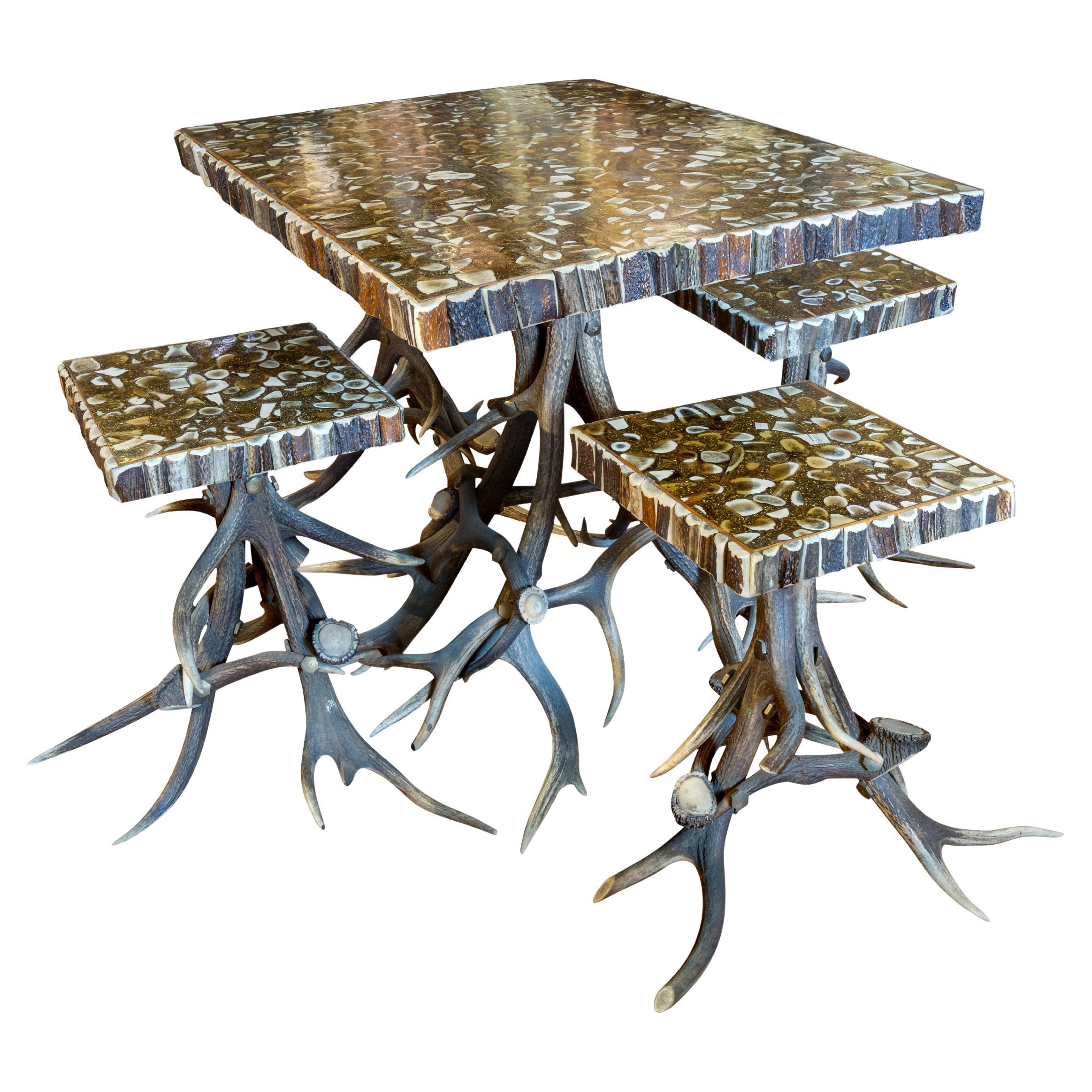 Black Forest Horn Table and Stools For Sale