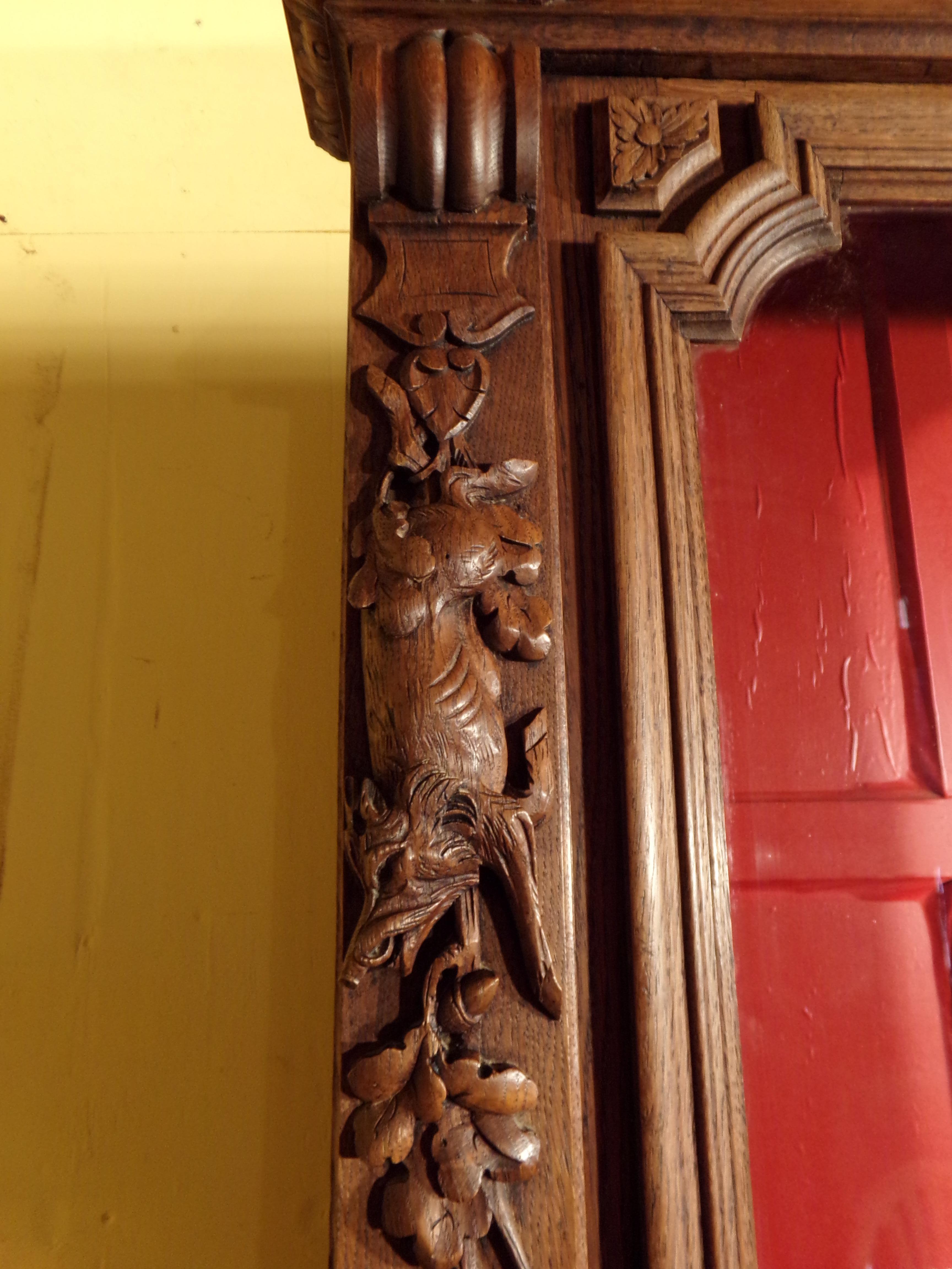 Black Forest Hunt Carved Oak Bookcase or Gun Cupboard, circa 1870 1