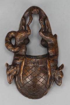 Black Forest Hunting-Theme Hand-Carved Wooden Wall Mounted Salt Box