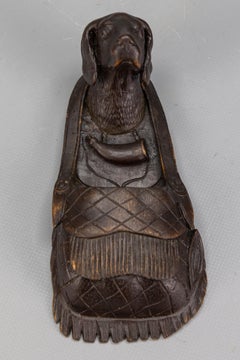 Black Forest Hunting-Theme Hand-Carved Wooden Wall Mounted Salt Box with Dog