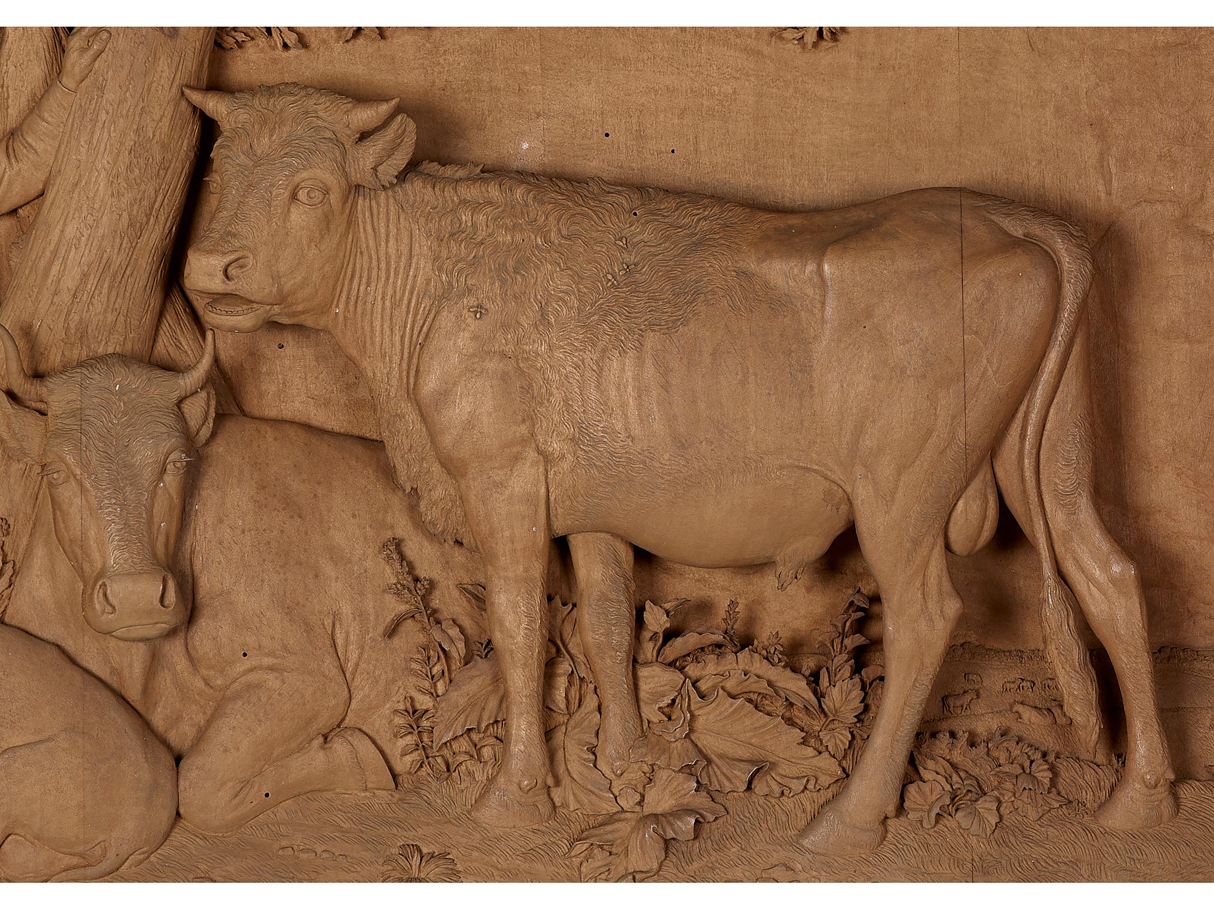 Panneau sculpté en tilleul de Black Forest représentant du bétail Bon état - En vente à Woking, GB