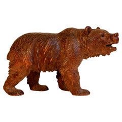 Antique Black Forest Linden  Wood Carved Swiss Bear Glass Eyes