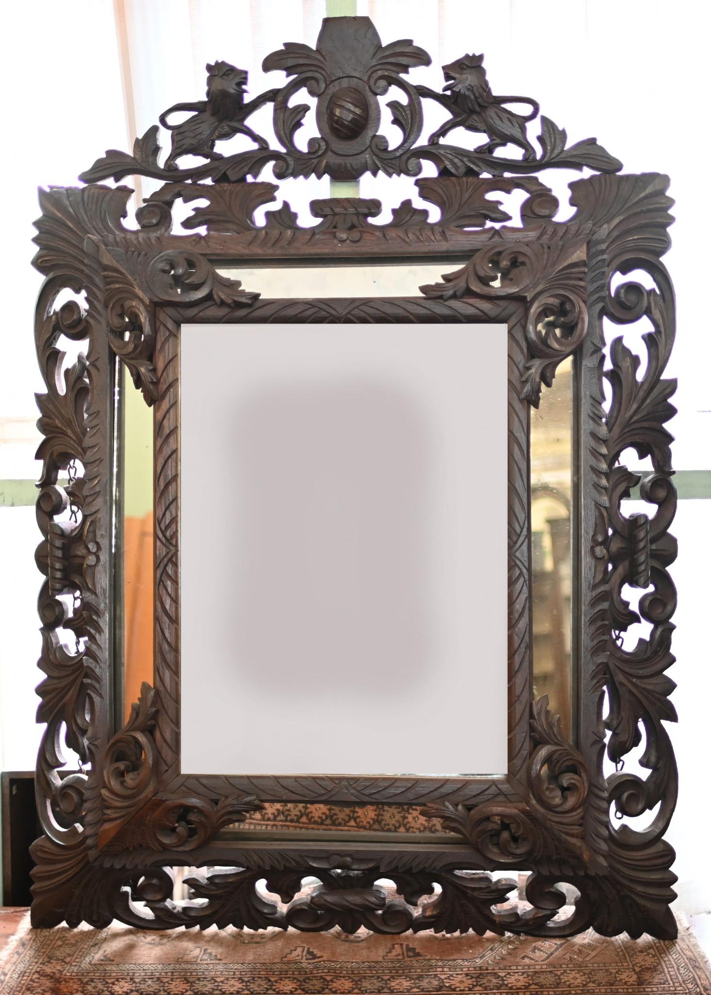 Late 19th Century Black Forest Mirror Carved Frame German For Sale