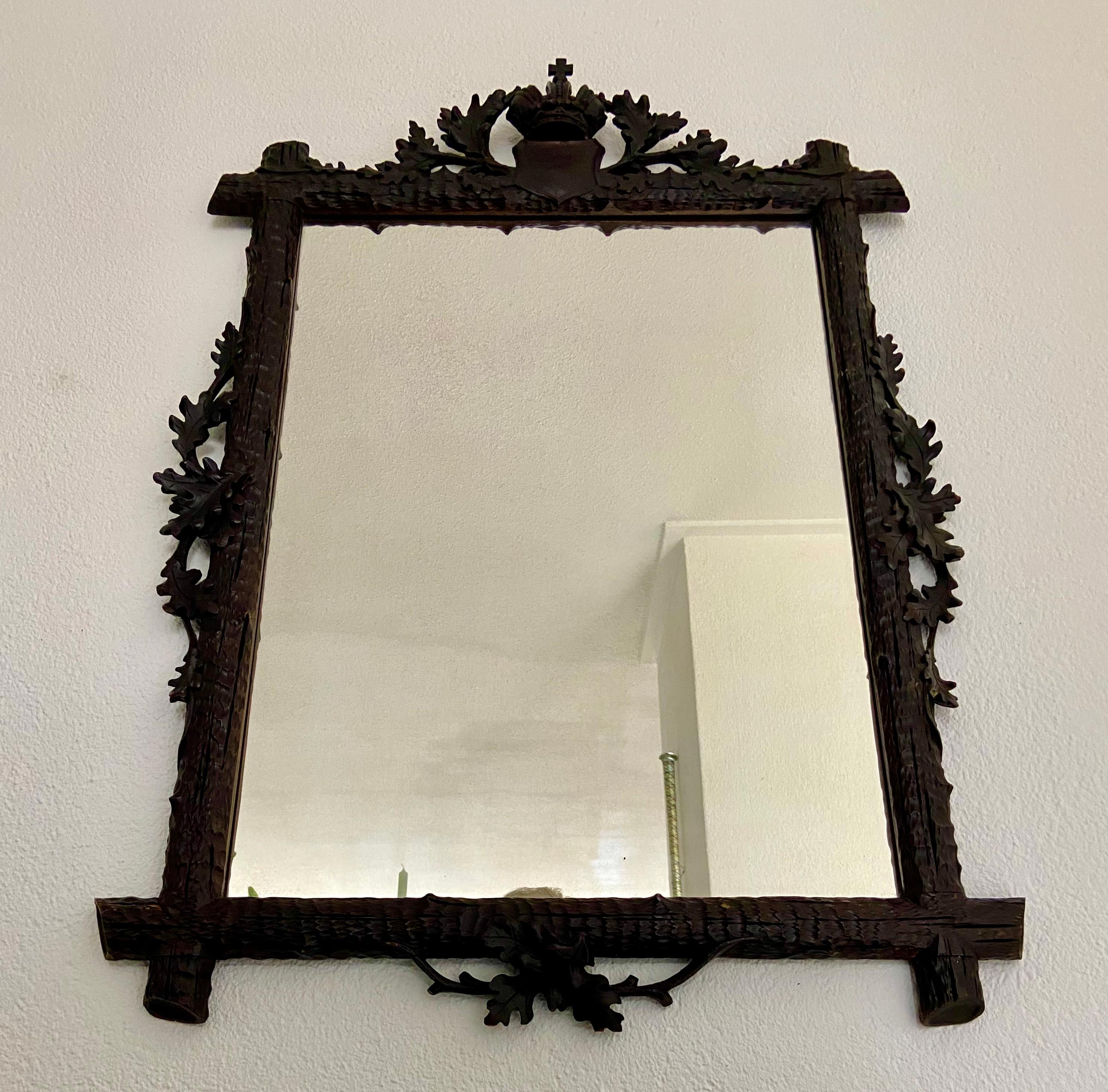 Hand-Carved Black Forest mirror For Sale