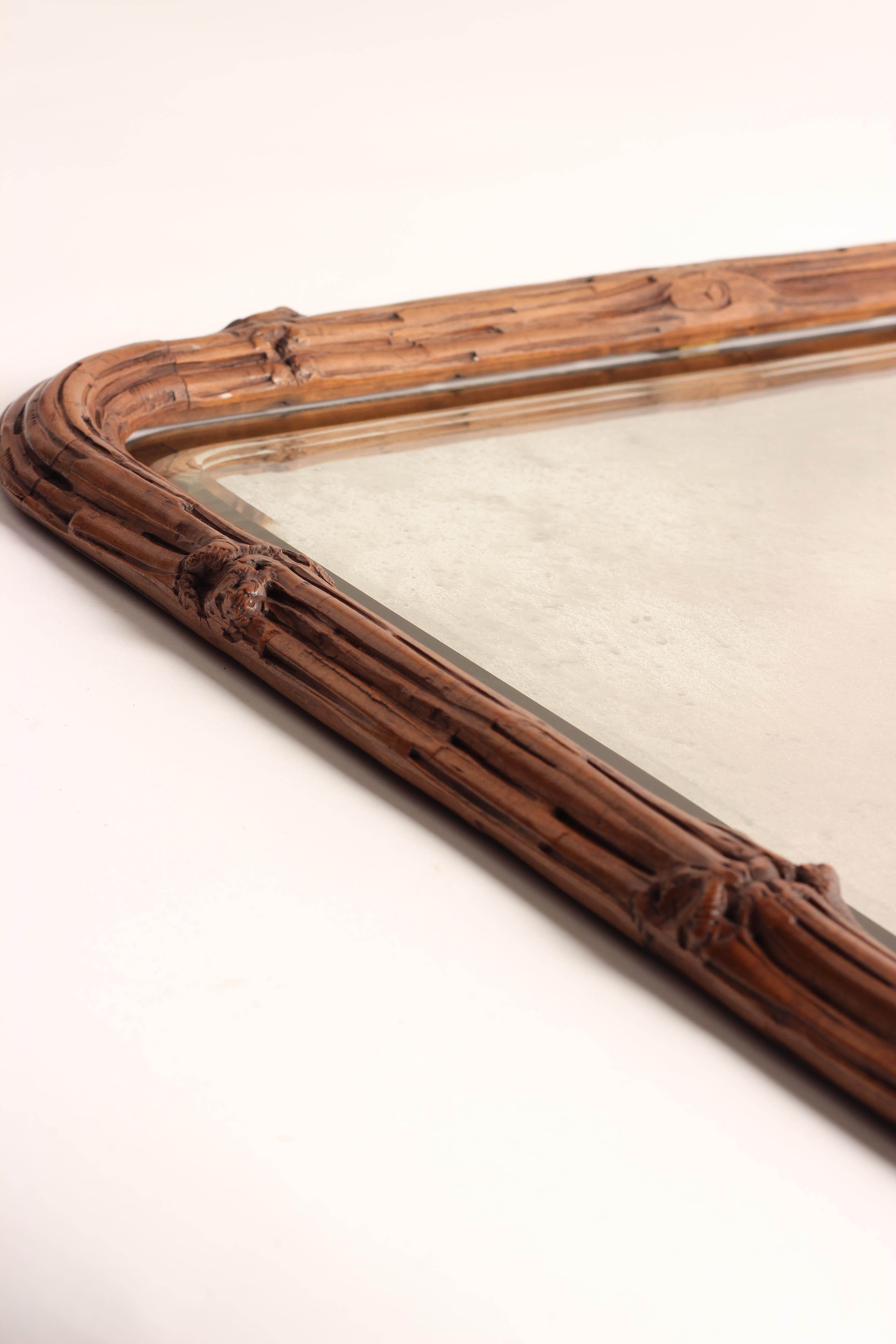 Black Forest Mirror in Lindenwood Hand Carved Tree Branches in the Folk Style For Sale 6