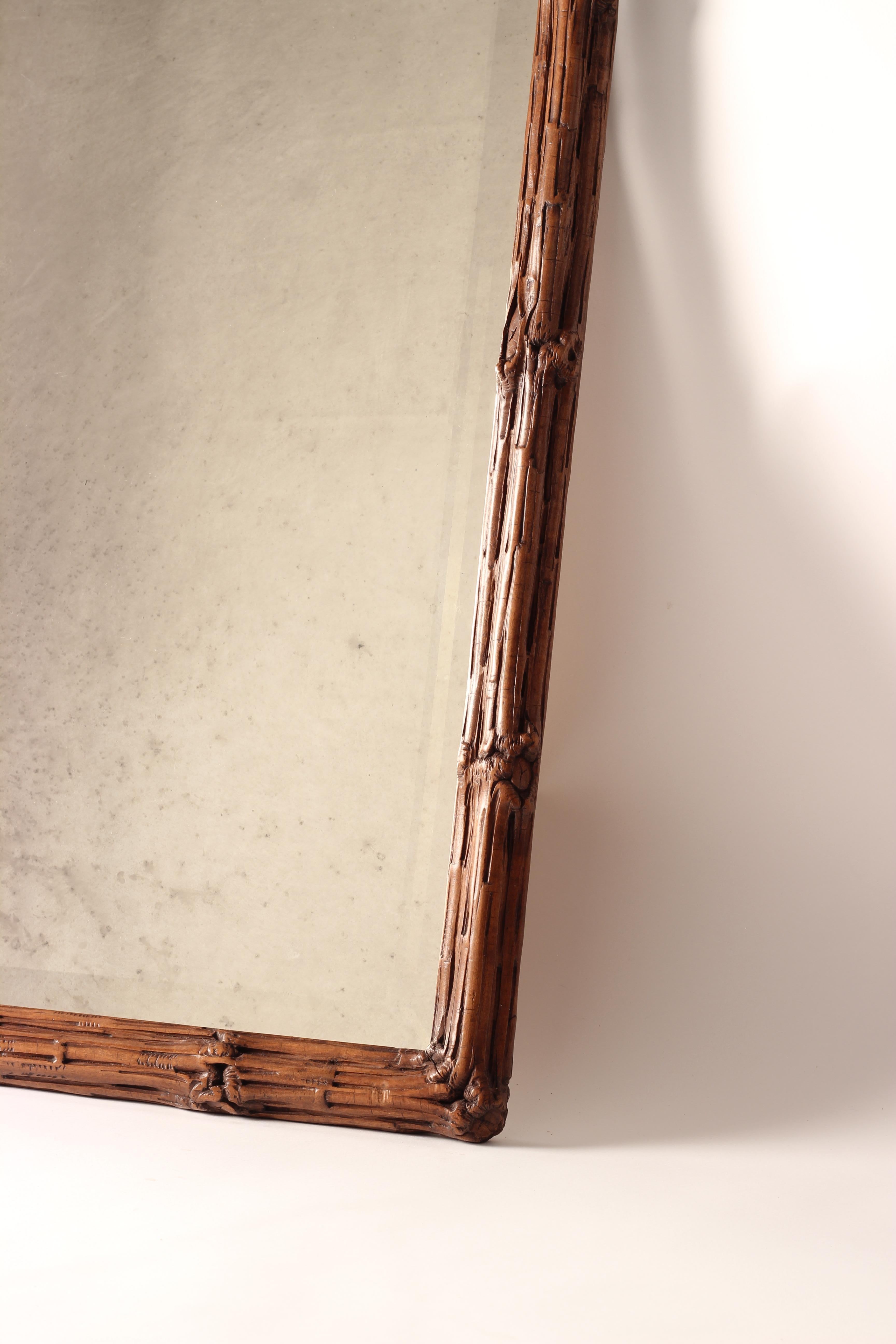 Black Forest Mirror in Lindenwood Hand Carved Tree Branches in the Folk Style For Sale 8