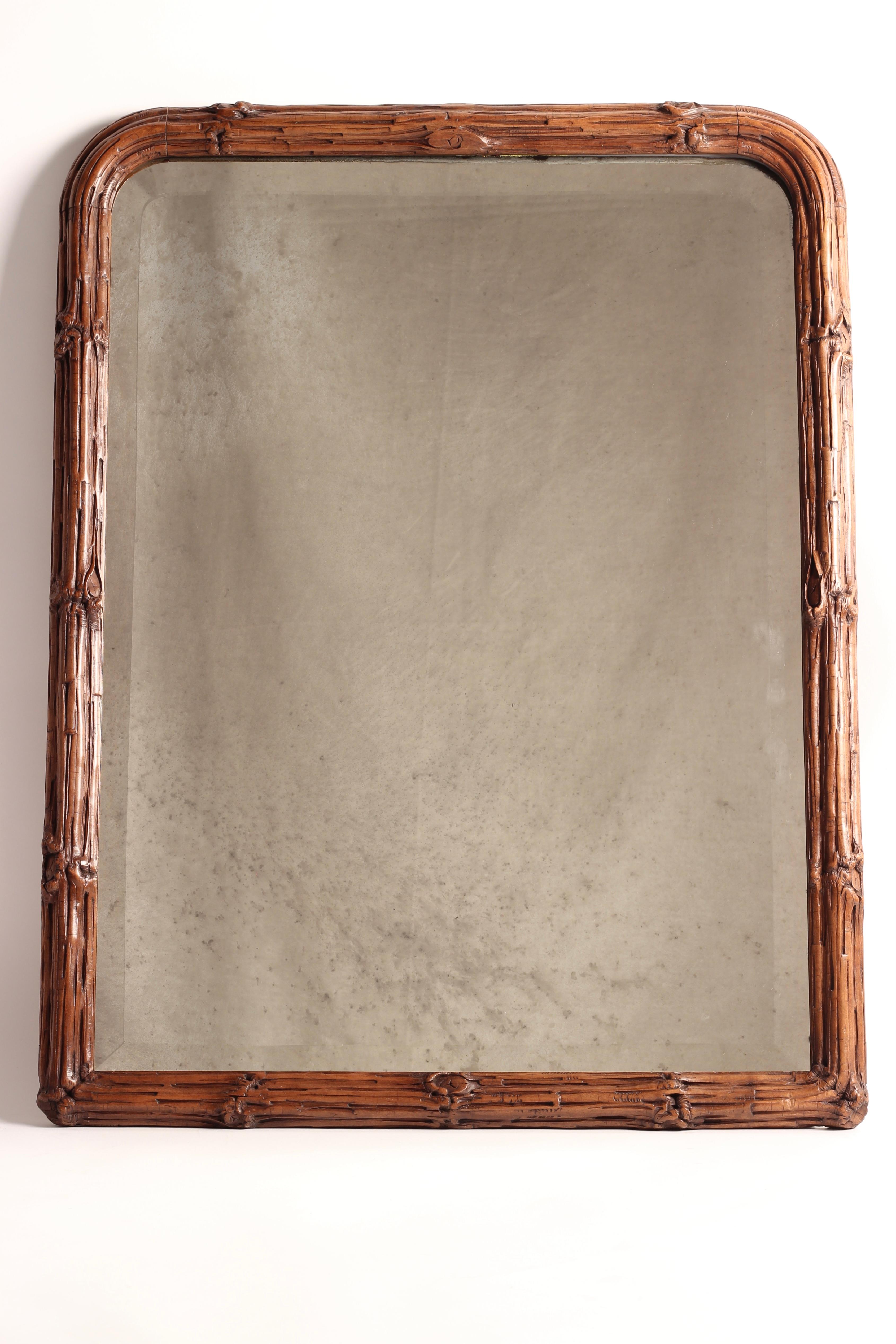 Black Forest Mirror in Lindenwood Hand Carved Tree Branches in the Folk Style For Sale 9