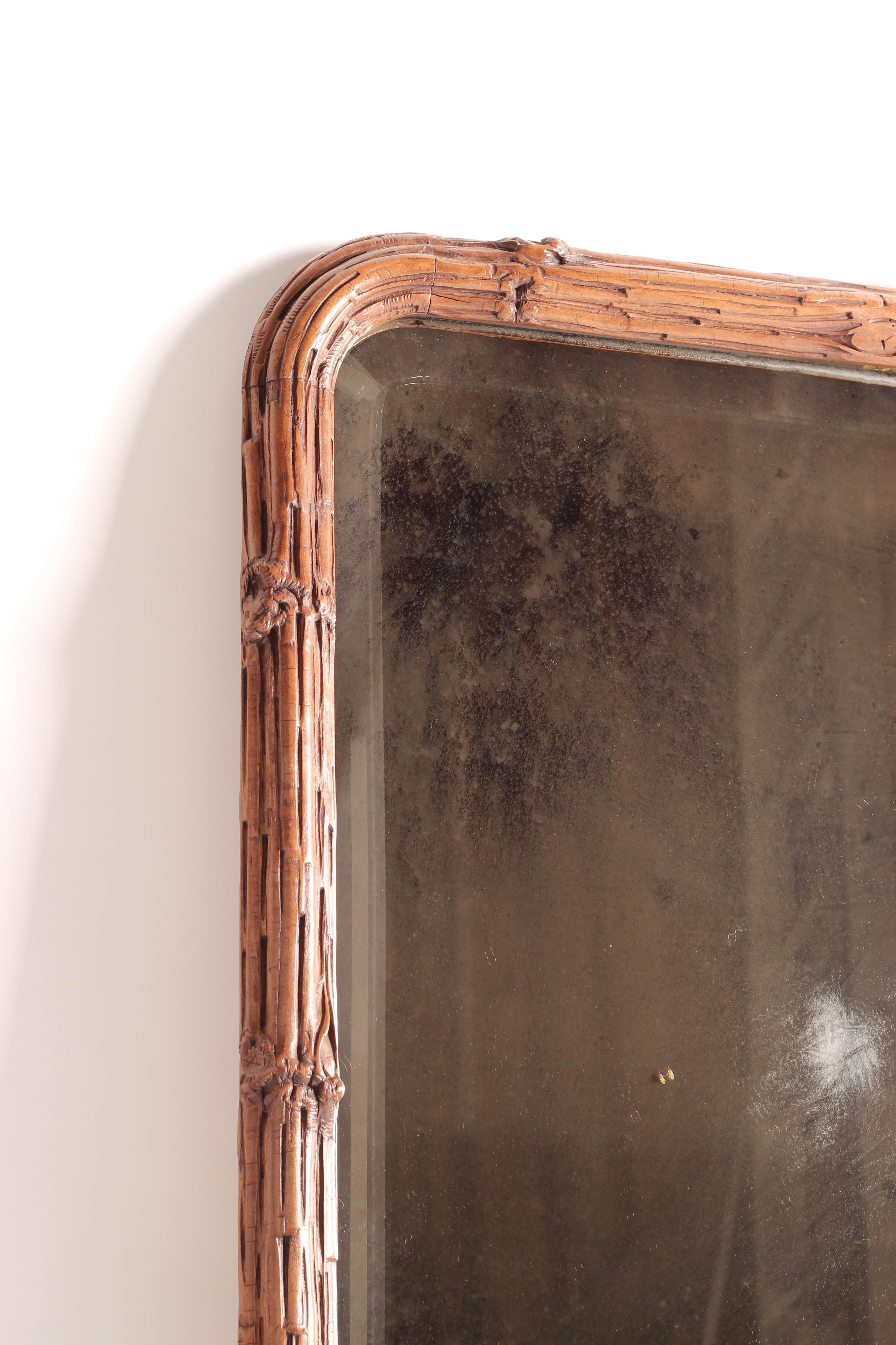 Mid-19th Century Black Forest Mirror in Lindenwood Hand Carved Tree Branches in the Folk Style For Sale