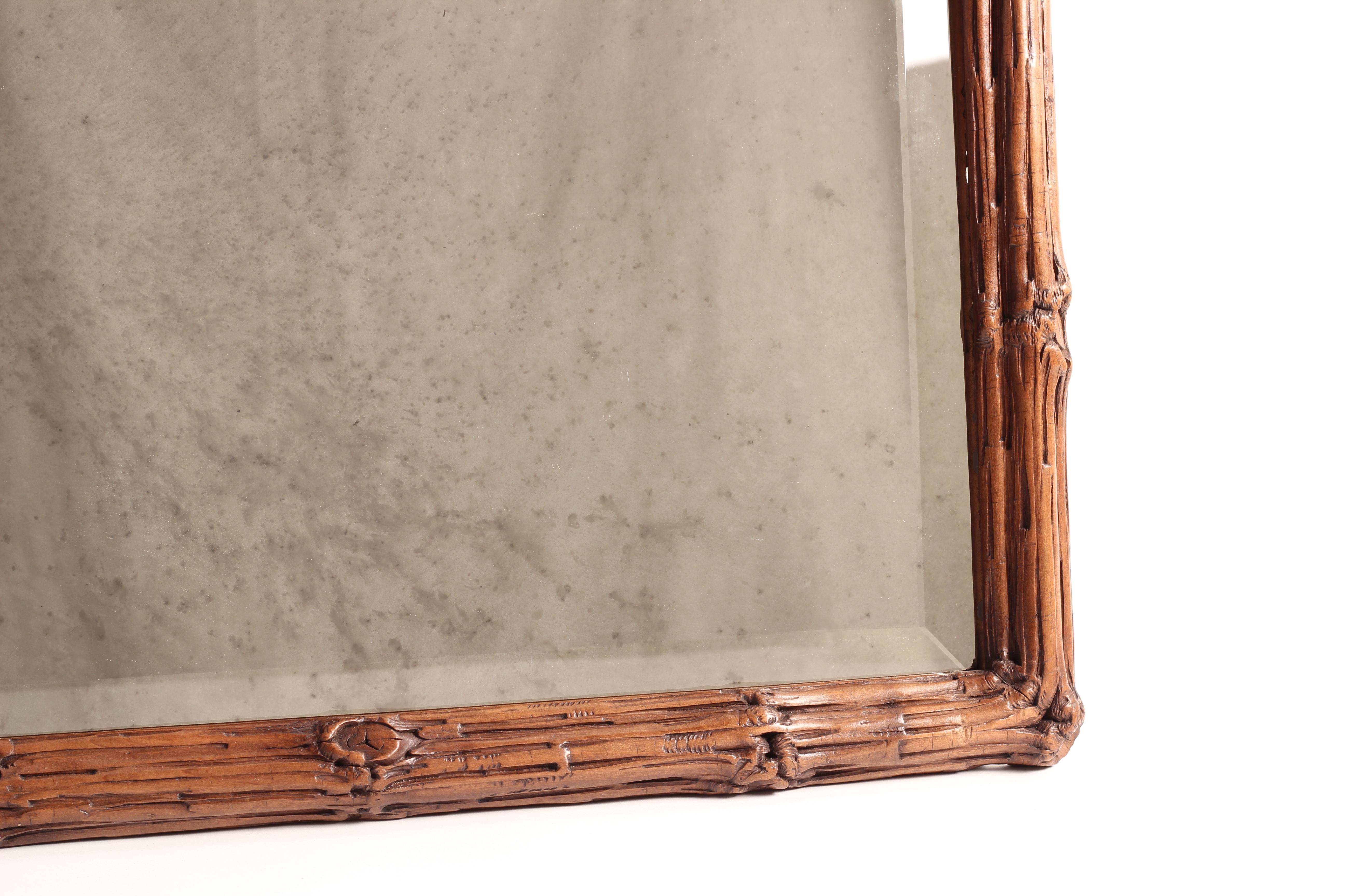 Black Forest Mirror in Lindenwood Hand Carved Tree Branches in the Folk Style For Sale 1