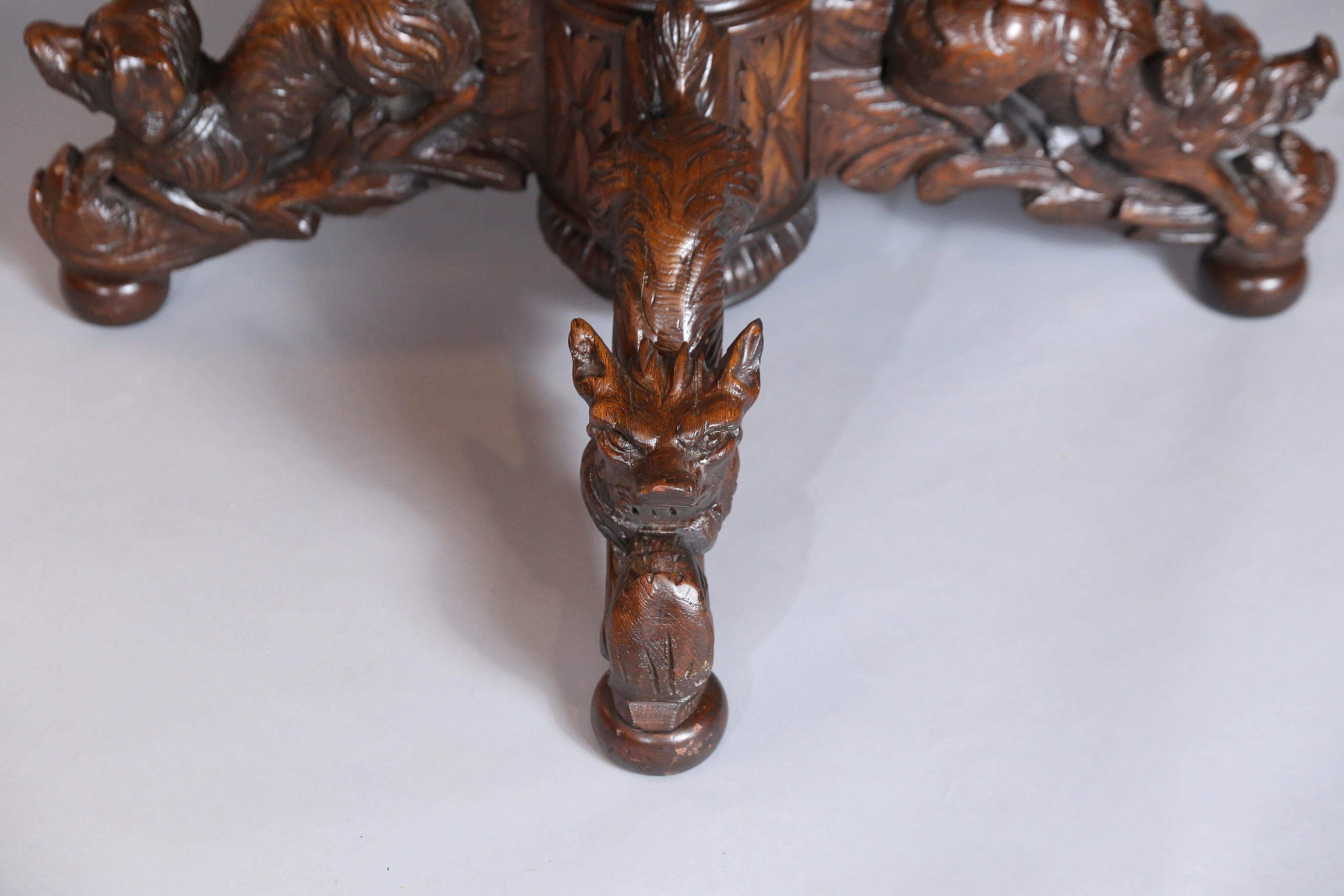 Black Forest Oak and Walnut Oval Centre Table with Carved Animals For Sale 5