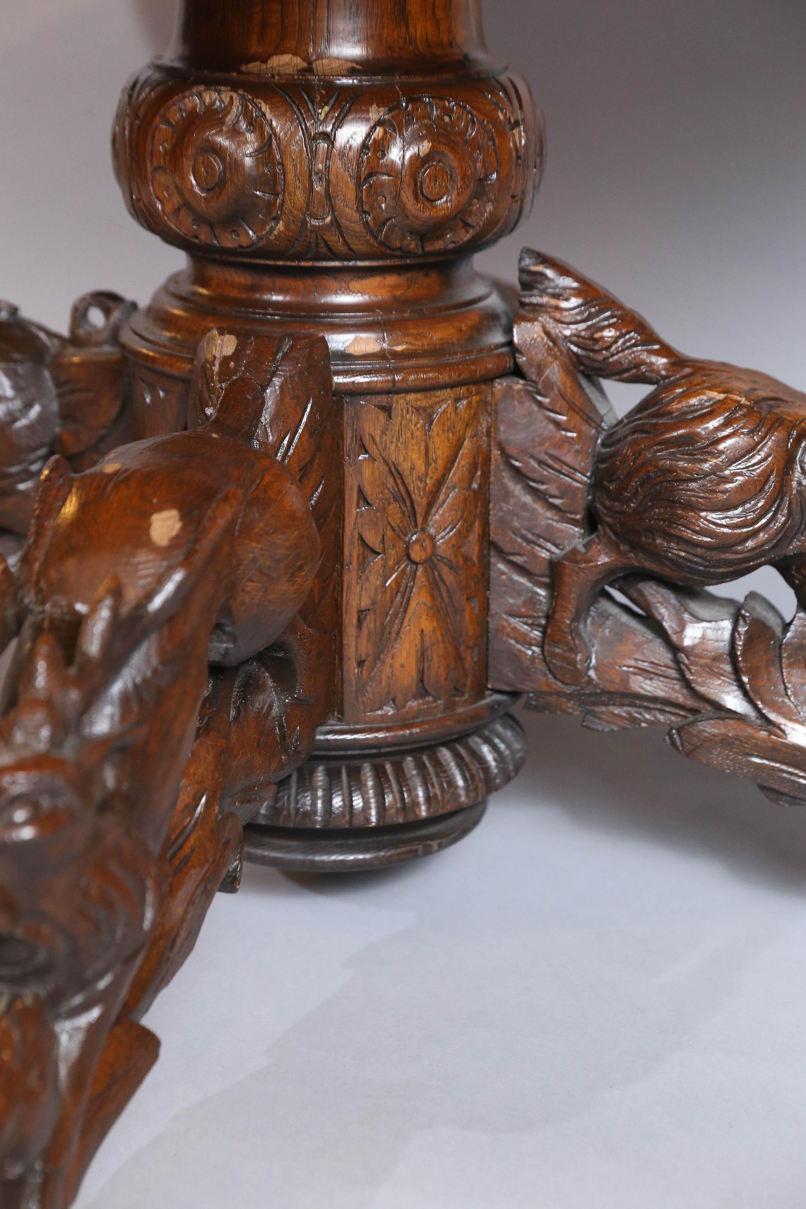 Black Forest Oak and Walnut Oval Centre Table with Carved Animals For Sale 2