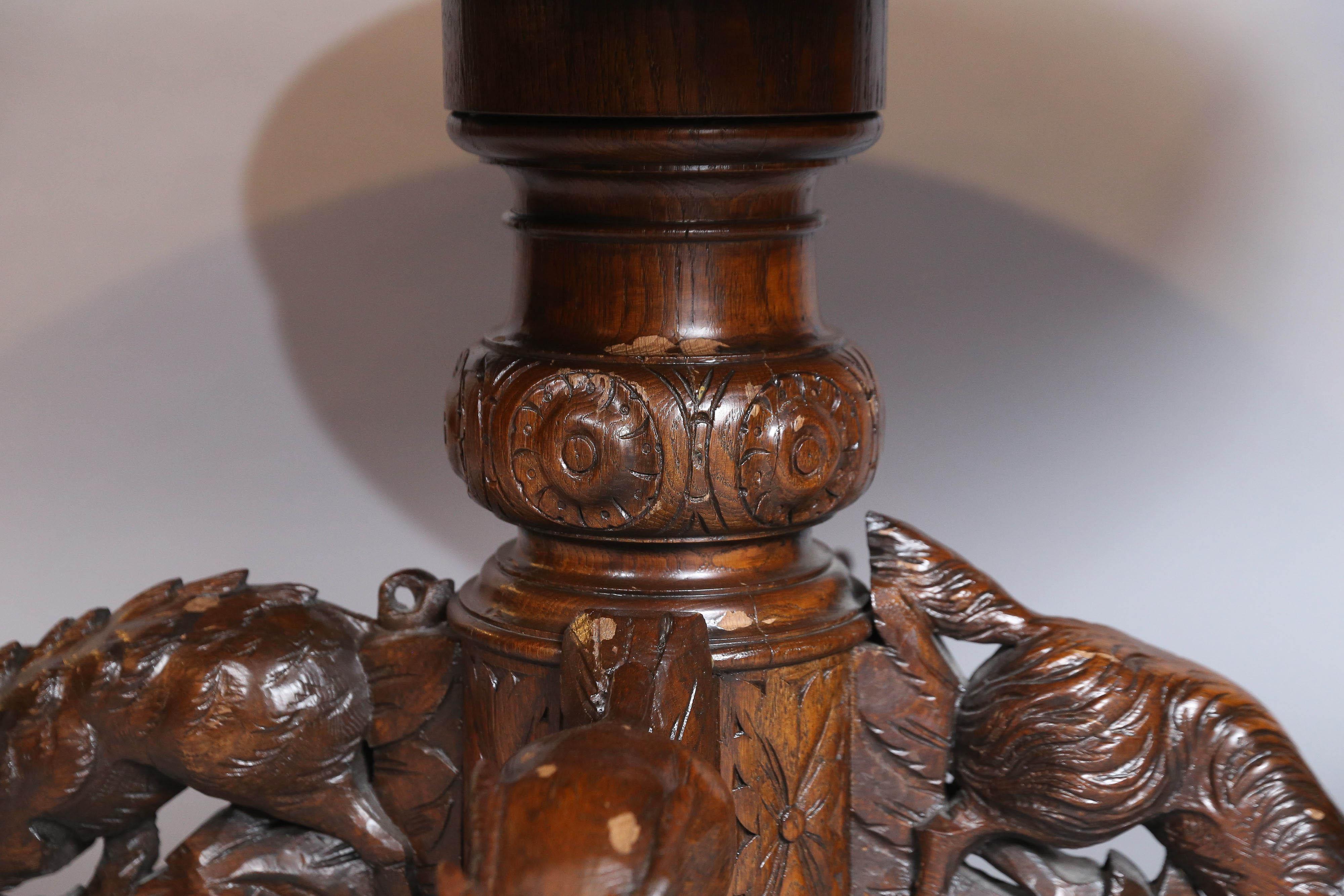 Black Forest Oak and Walnut Oval Centre Table with Carved Animals For Sale 3