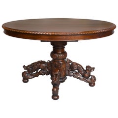 Antique Black Forest Oak and Walnut Oval Centre Table with Carved Animals
