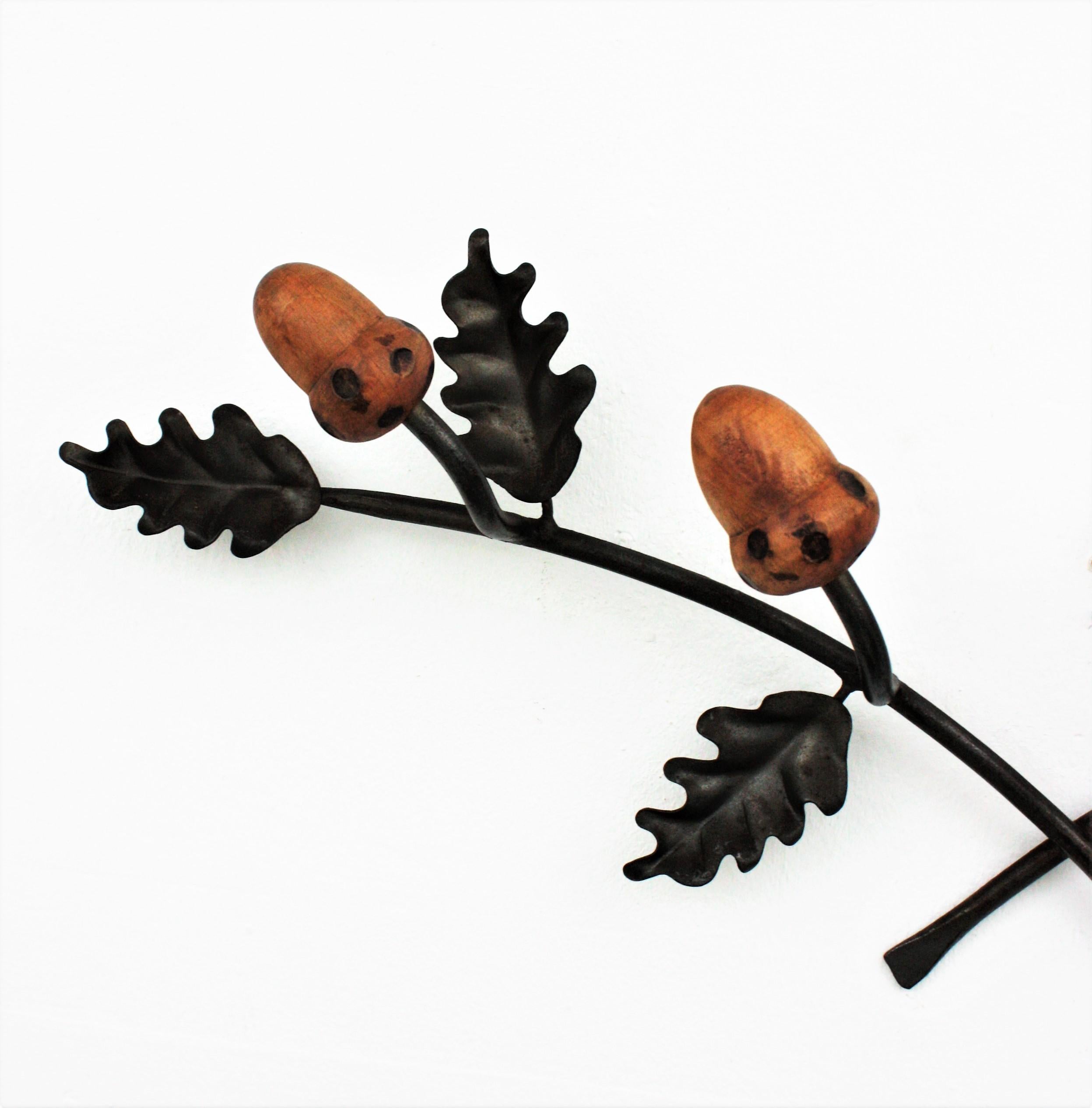 Wall Coat Rack with Black Forest Oak Leaf and Acorn Design, 1960s For Sale 1