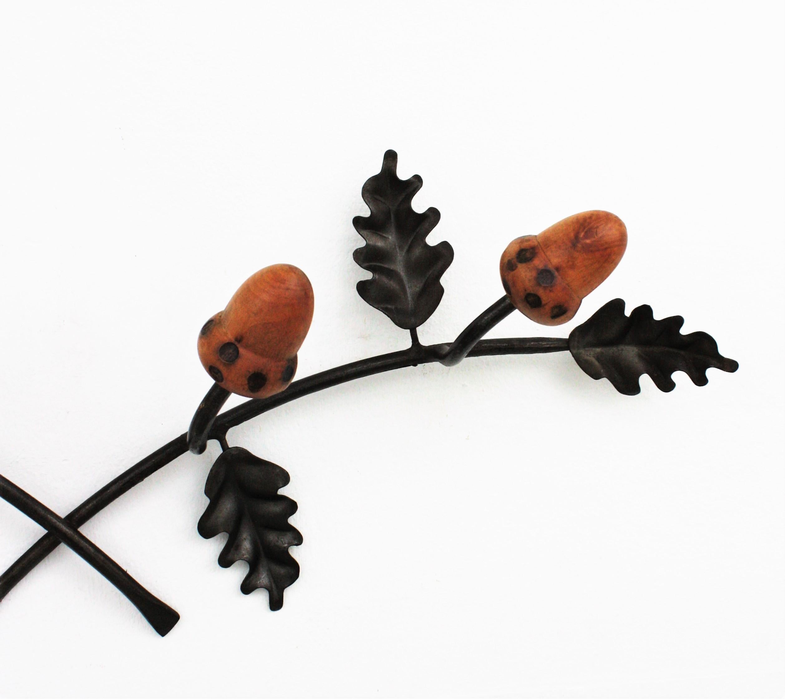 Wall Coat Rack with Black Forest Oak Leaf and Acorn Design, 1960s For Sale 2