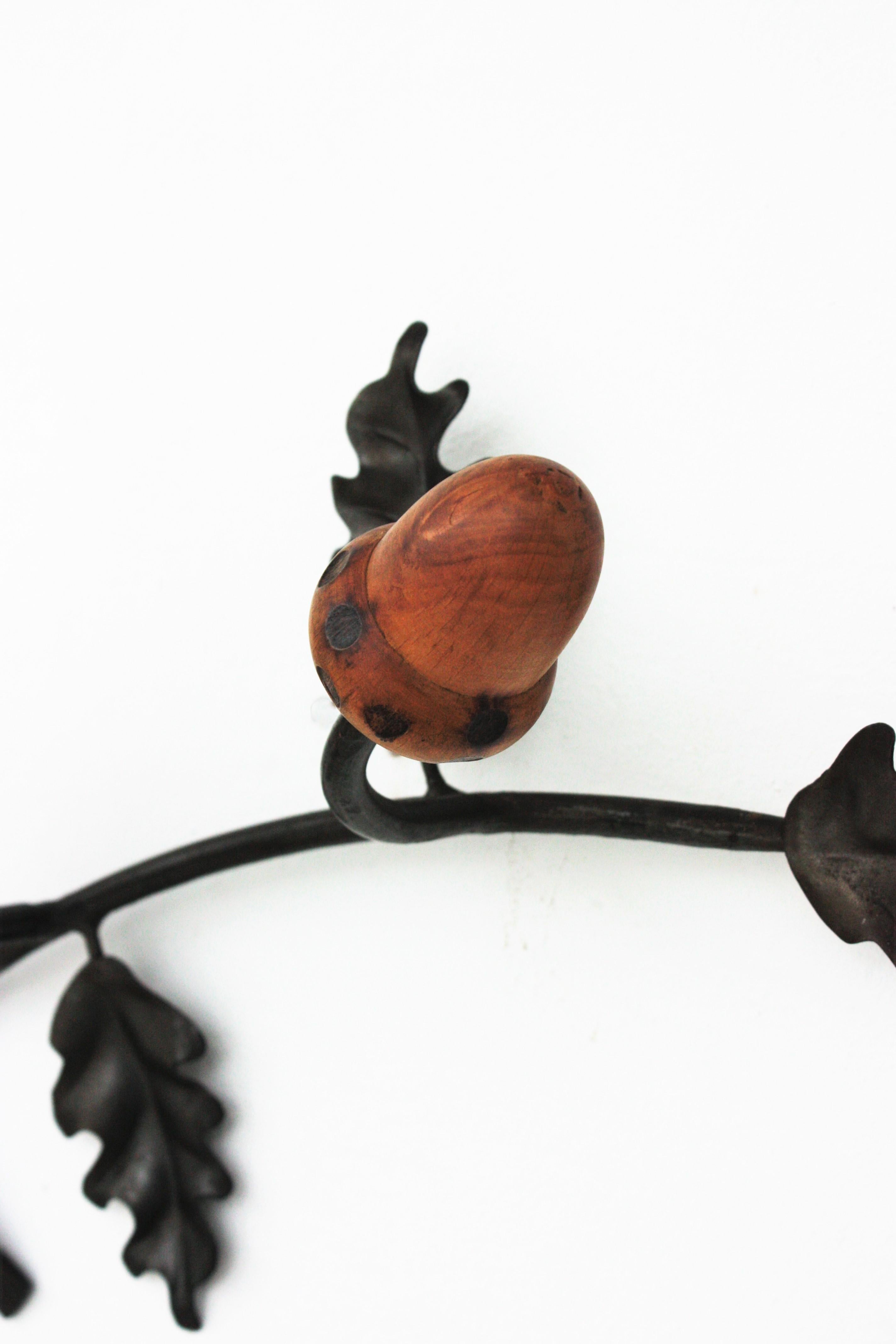 Wall Coat Rack with Black Forest Oak Leaf and Acorn Design, 1960s For Sale 3