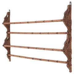 Black Forest Oak Plate Rack with Hand Carved Geese Figure, 1900s