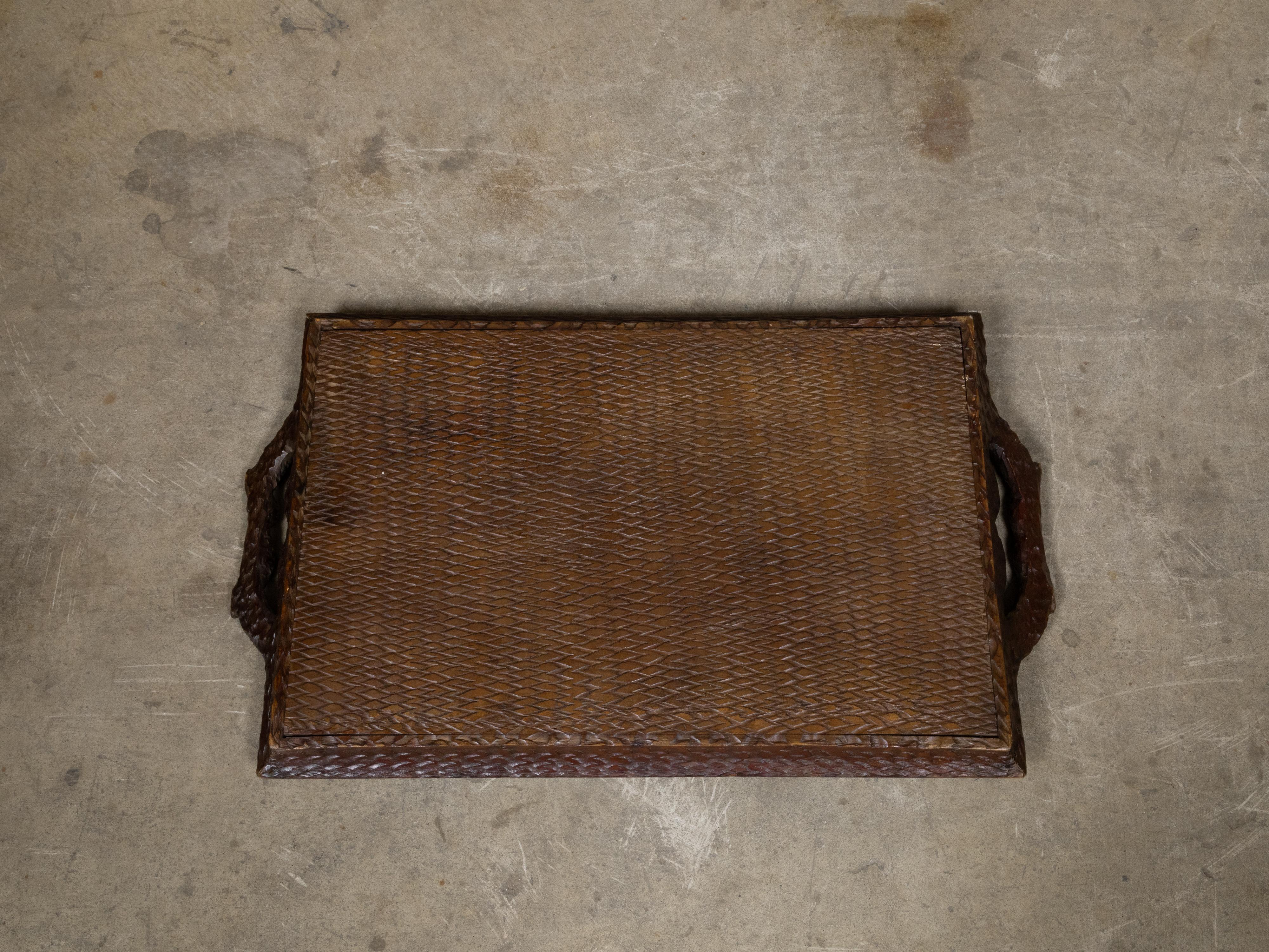 Black Forest Oak Tray with Foliate Carving and Branch Handles, circa 1880 For Sale 4
