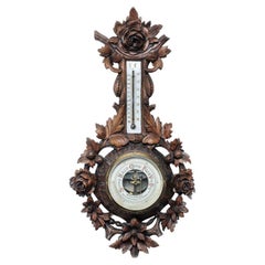 Antique Black Forest Old Barometer and Thermometer Like a Wall Sculpture