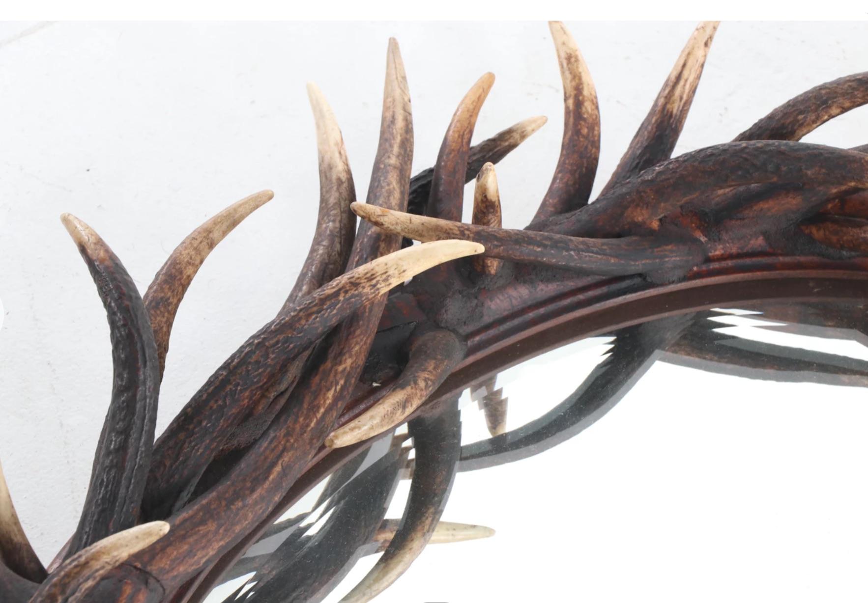  'Black Forest' Oval Antler Mounted Mirror, Early to Mid-20th Century For Sale 1