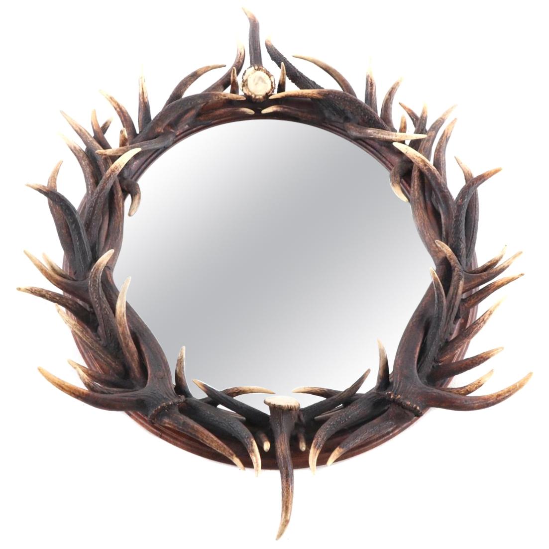  'Black Forest' Oval Antler Mounted Mirror, Early to Mid-20th Century For Sale