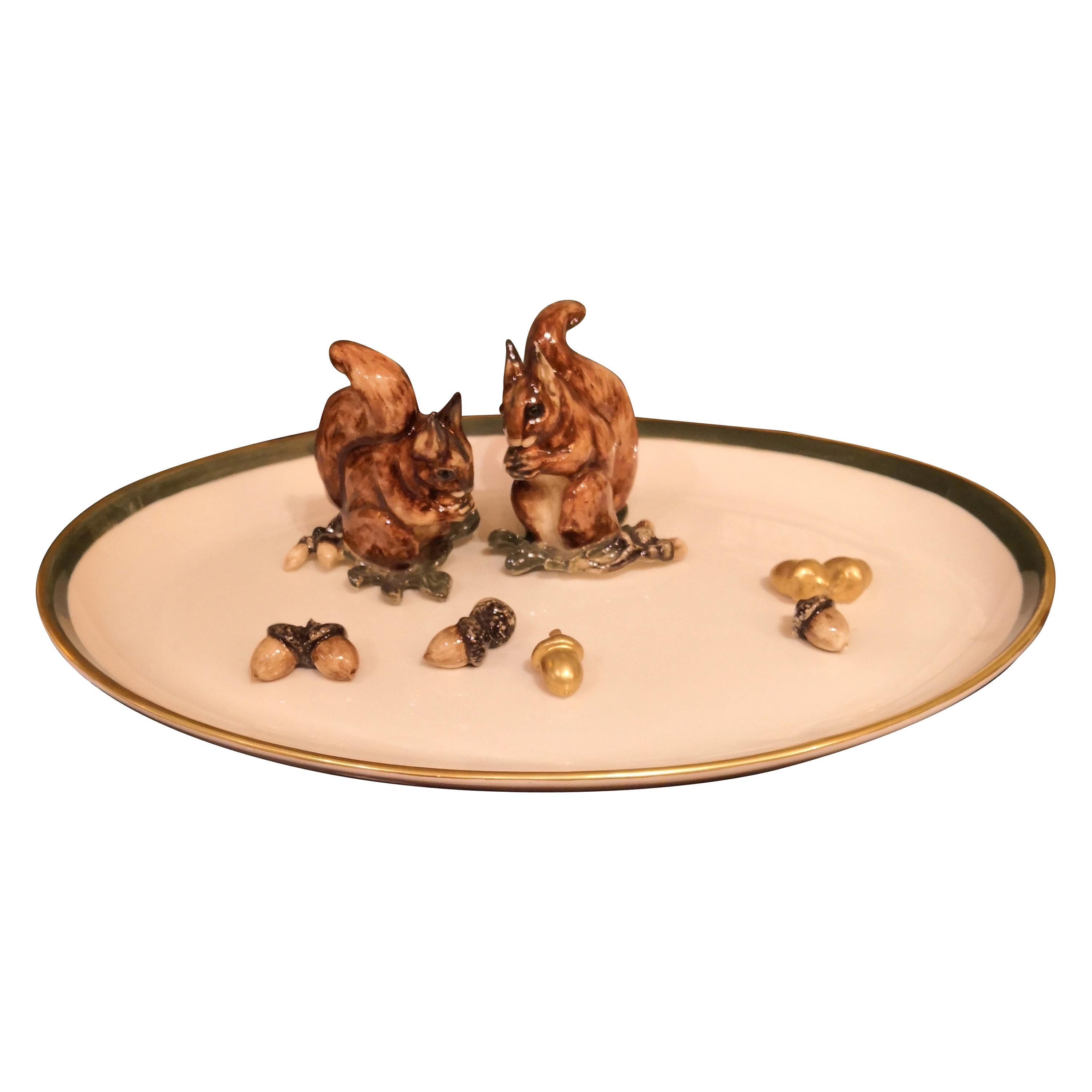Black Forest Oval Porcelain Plate with Squirrels Sofina Boutique Kitzbühel