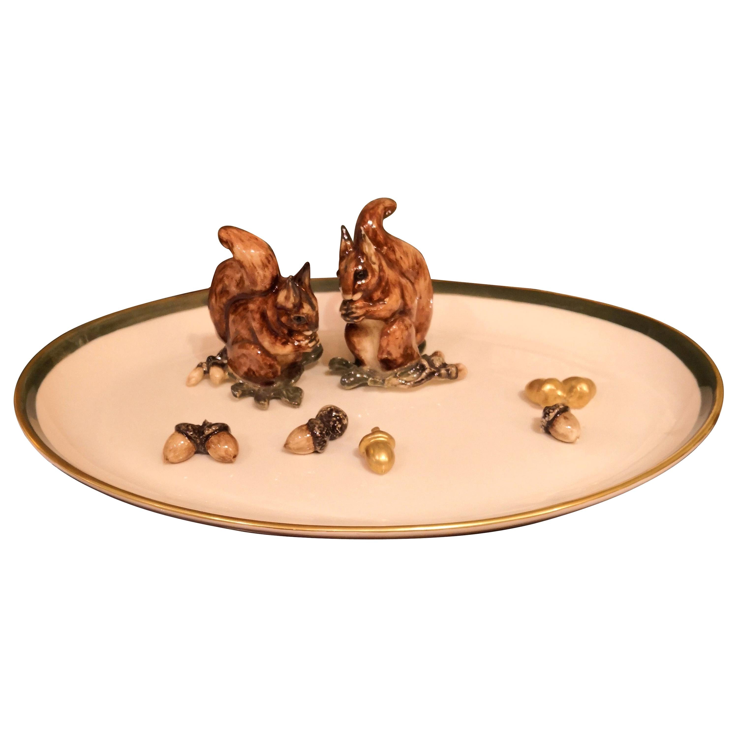 Black Forest Oval Porcelain Plate with Squirrels Sofina Boutique Kitzbühel For Sale