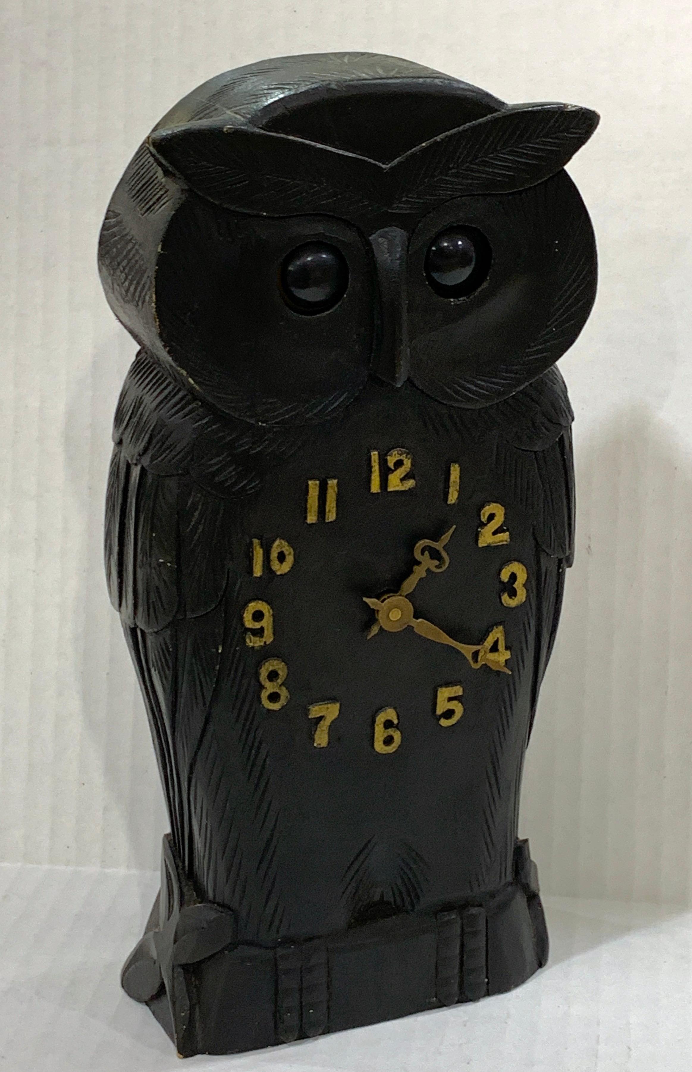 European Black Forest Owl Clock, with Moving Eyes