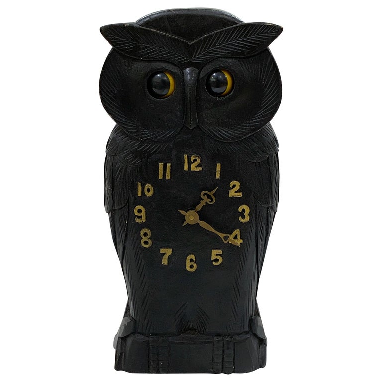 Black Forest Owl Clock, with Moving Eyes at 1stDibs