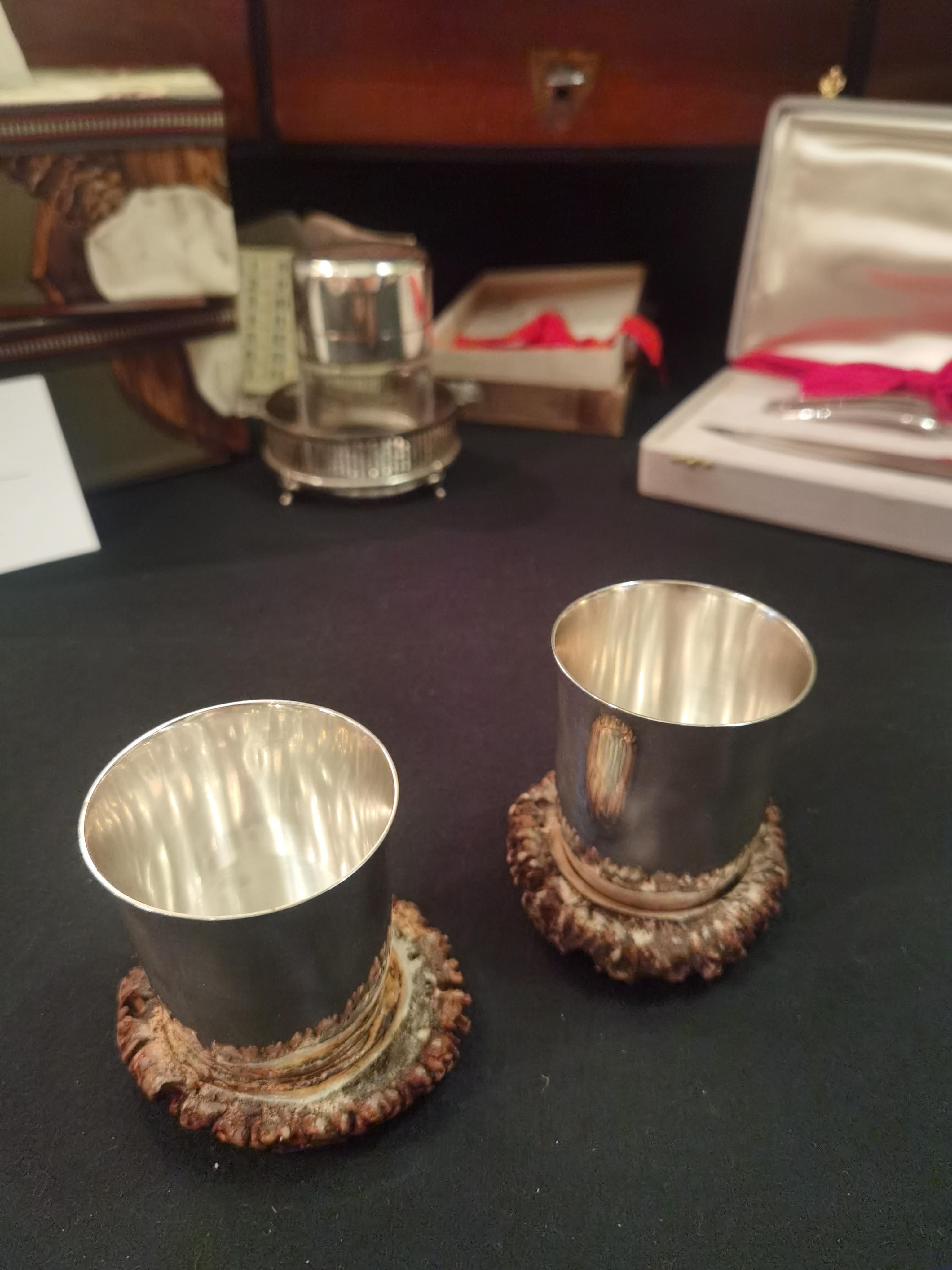 Black Forest Pair of Silver Mugs, Germany 1
