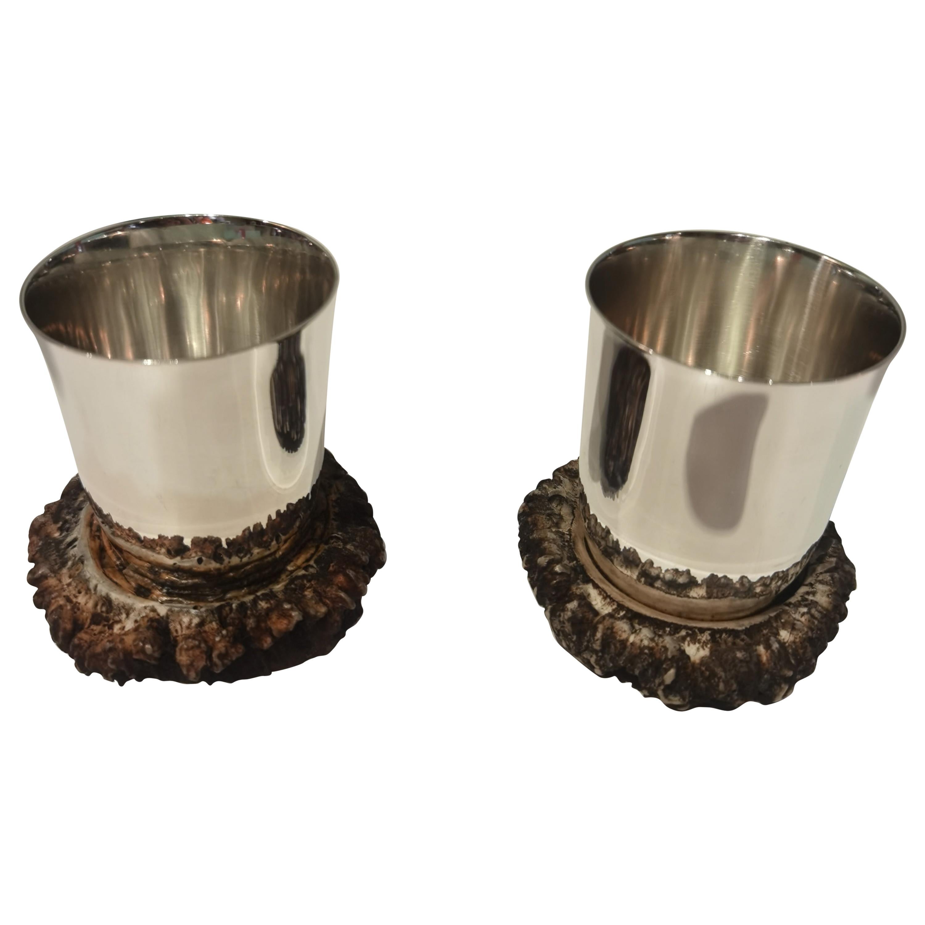 Black Forest Pair of Silver Mugs, Germany
