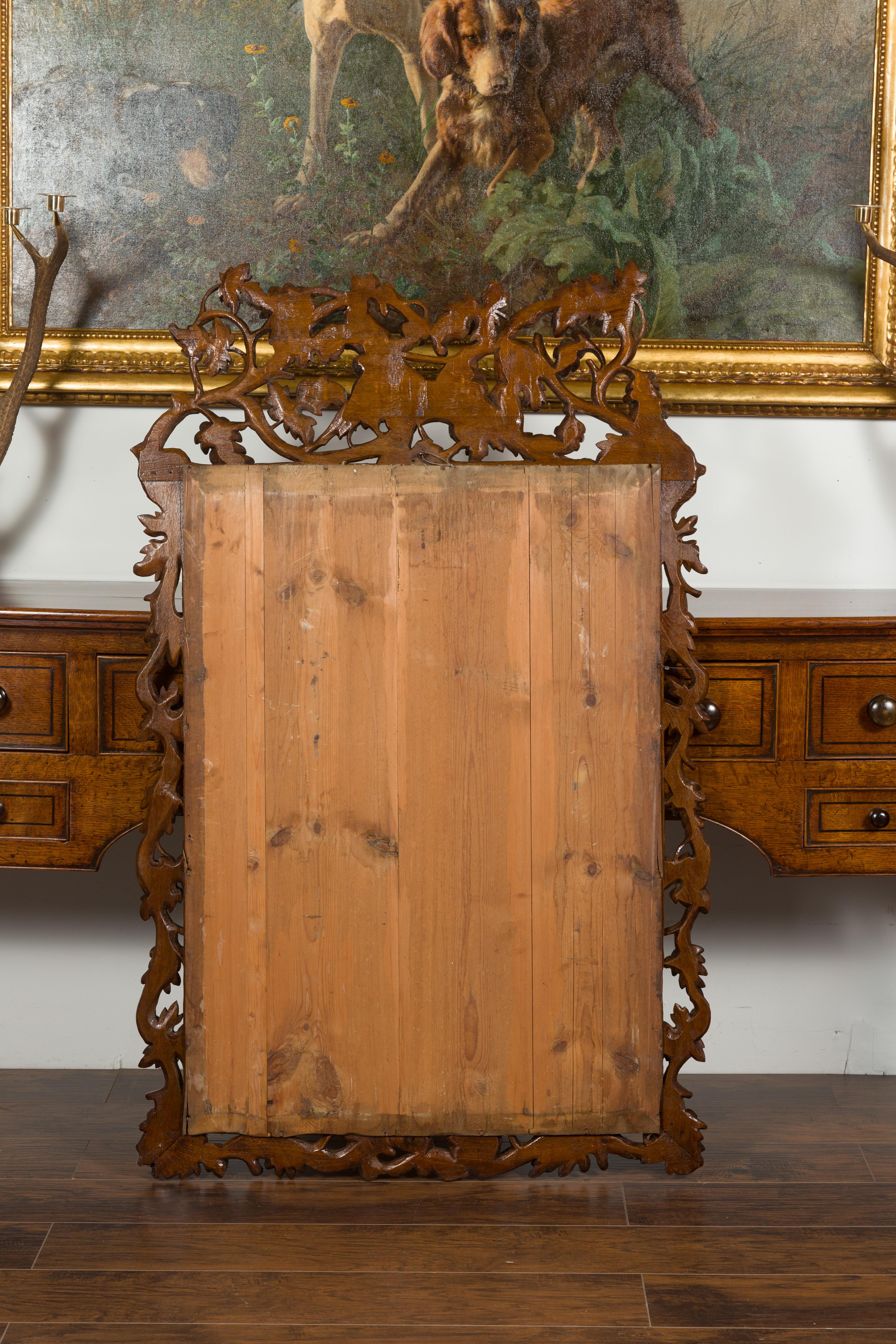 Black Forest Period 1900s Wooden Mirror with Carved Dog, Foliage and Fruits 8