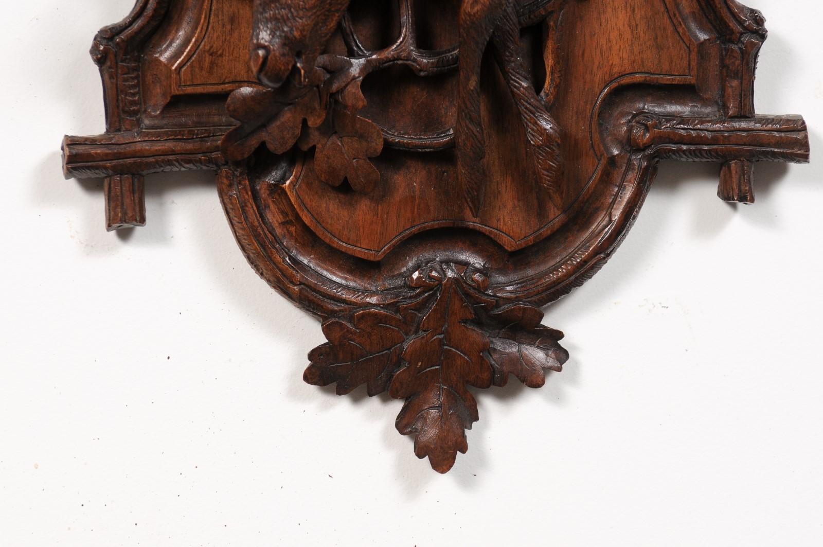 Black Forest Period 19th Century German Oak Wall Carving with Hunting Trophy For Sale 6