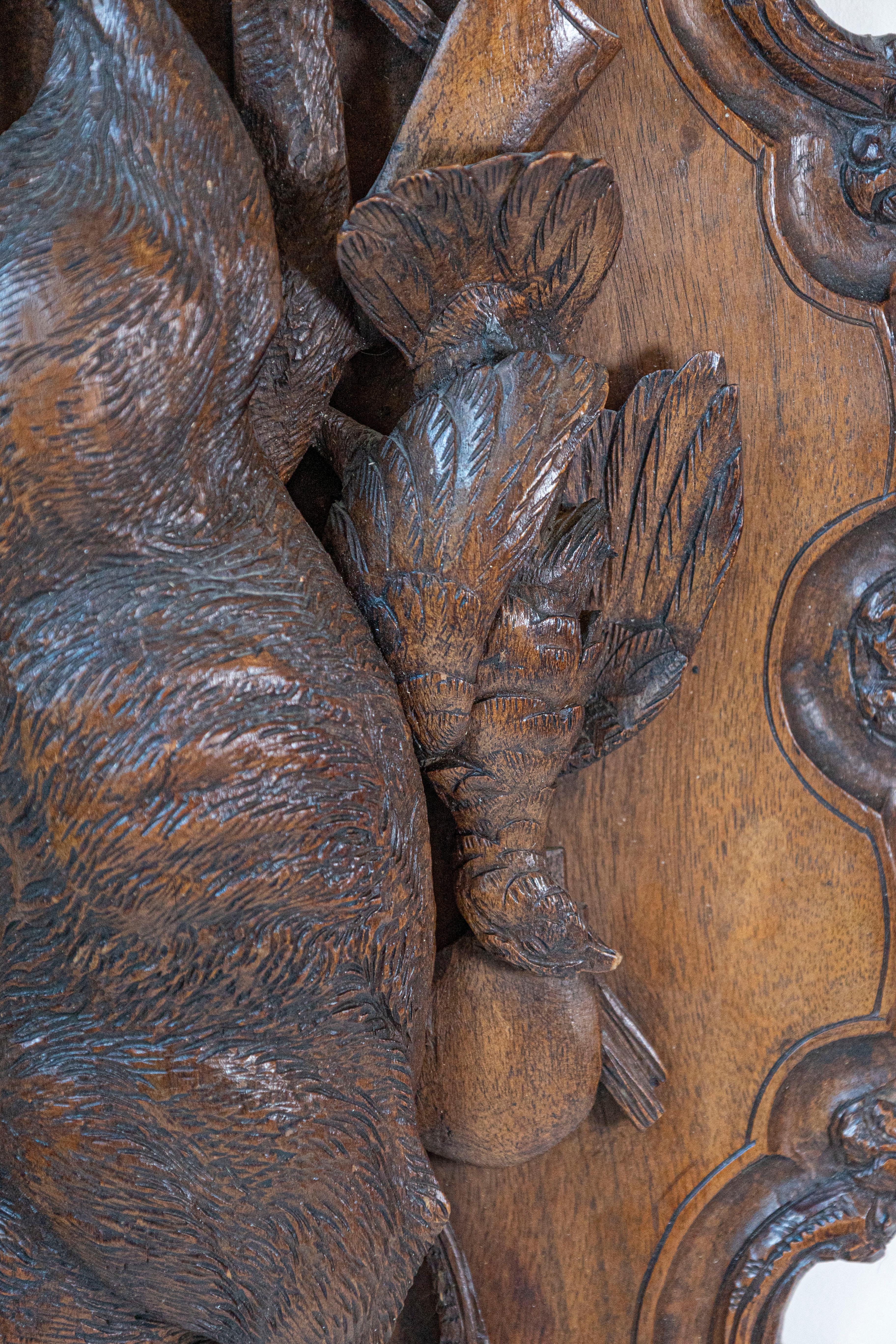 Black Forest Period 19th Century German Oak Wall Carving with Hunting Trophy For Sale 1