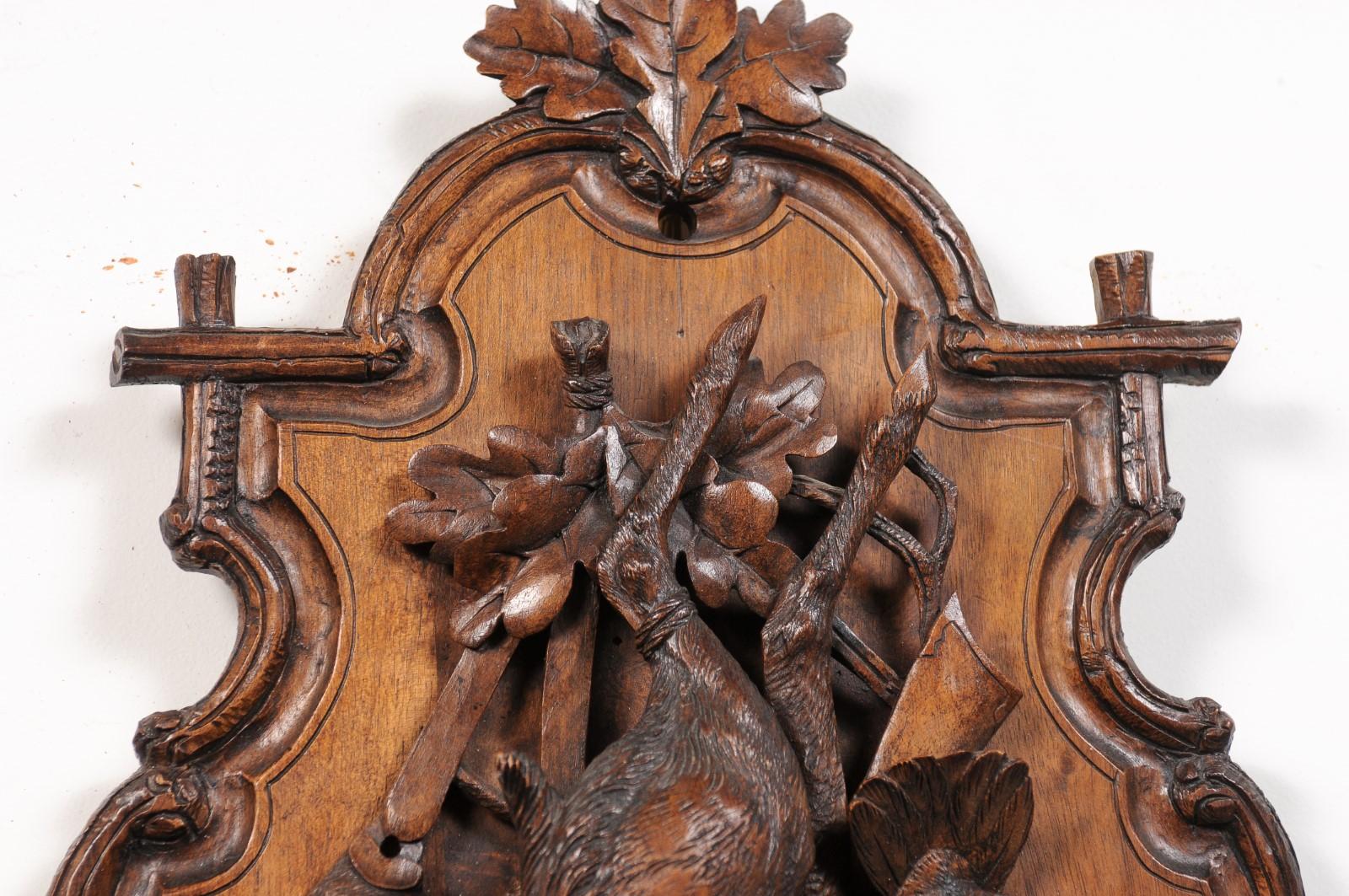 Black Forest Period 19th Century German Oak Wall Carving with Hunting Trophy For Sale 5