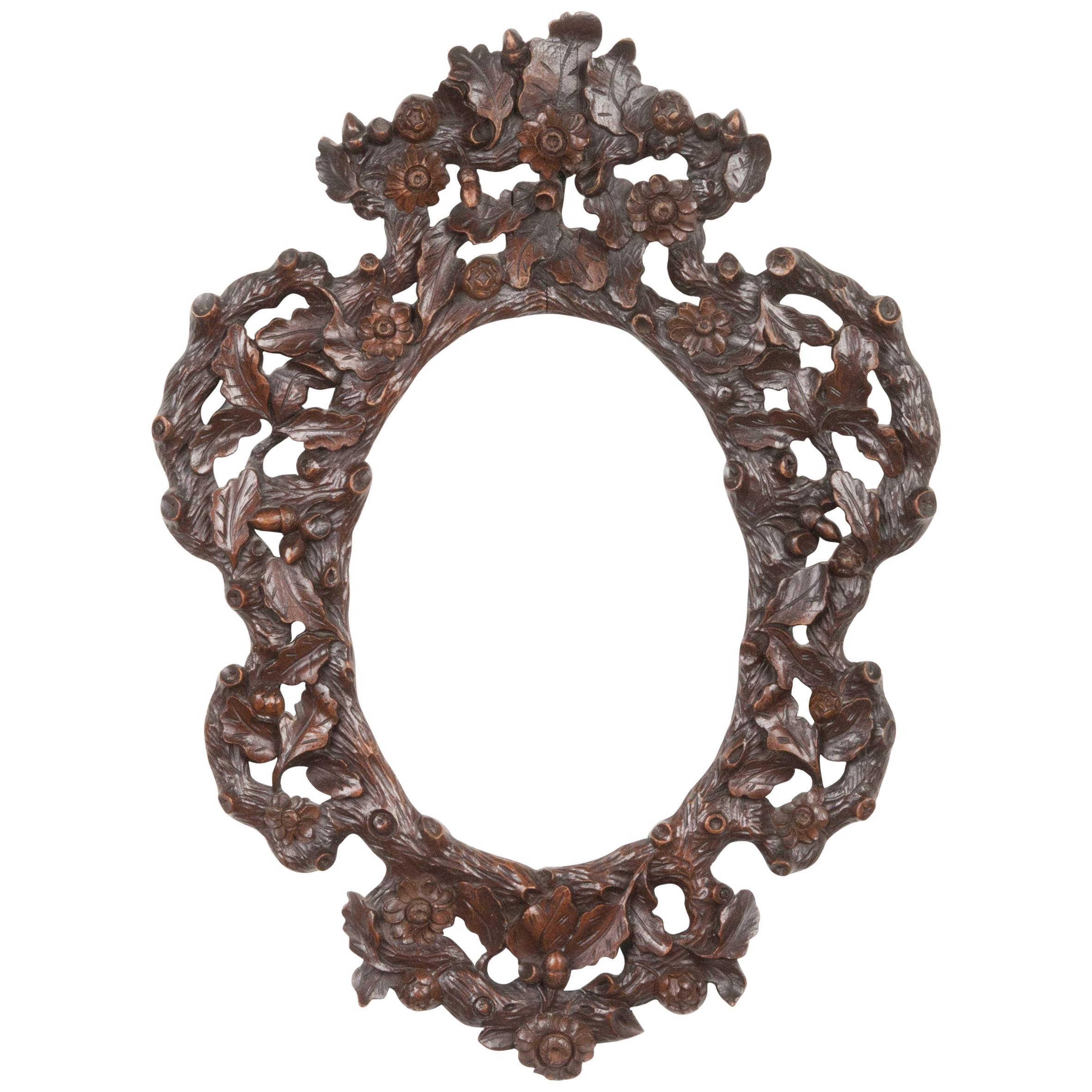 Black Forest Picture Frame, Carved Walnut from circa 1900 For Sale