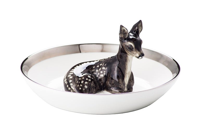 Hand-Painted Black Forest Porcelain Bowl with Bambi Figure Sofina Boutique Kitzbuehel For Sale