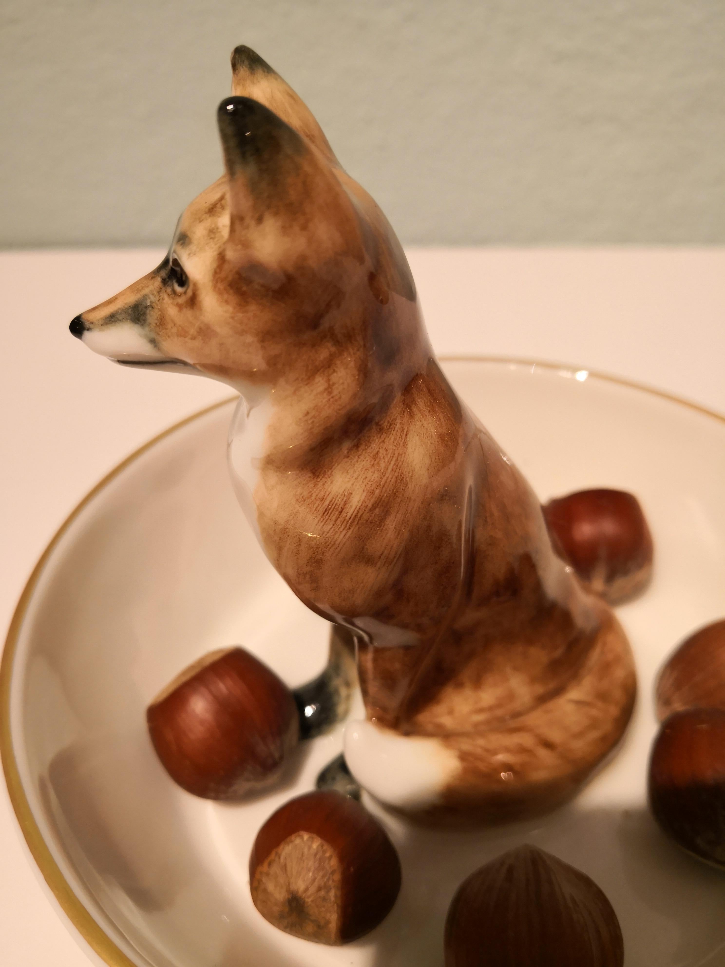 German Black Forest Porcelain Bowl with Fox Figure Sofina Boutique Kitzbuehel For Sale