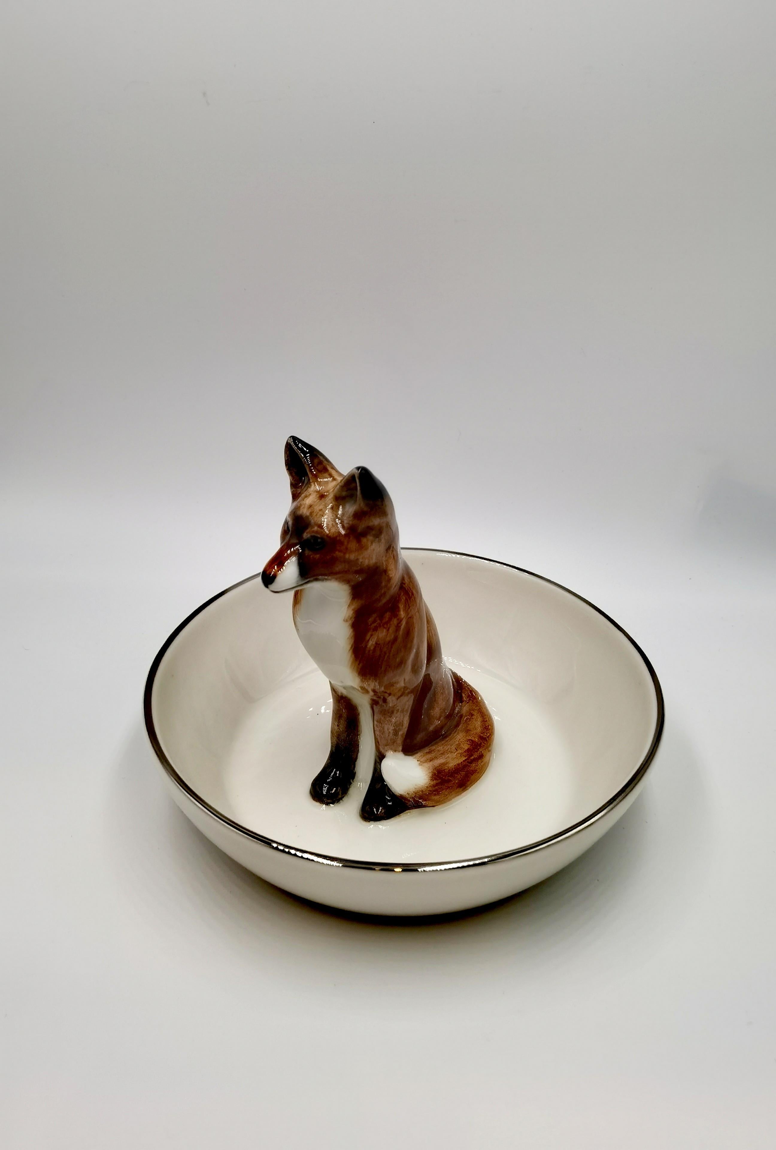 German Black Forest Porcelain Bowl with Fox Handpainted Sofina Boutique Kitzbuehel For Sale