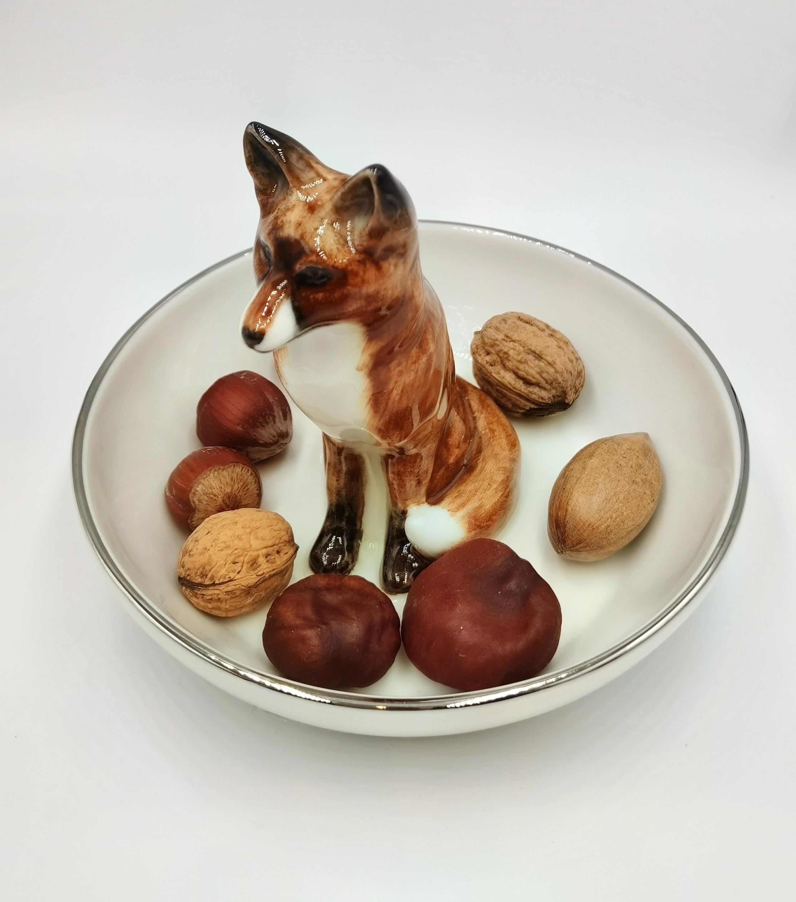 Hand-Painted Black Forest Porcelain Bowl with Fox Handpainted Sofina Boutique Kitzbuehel For Sale
