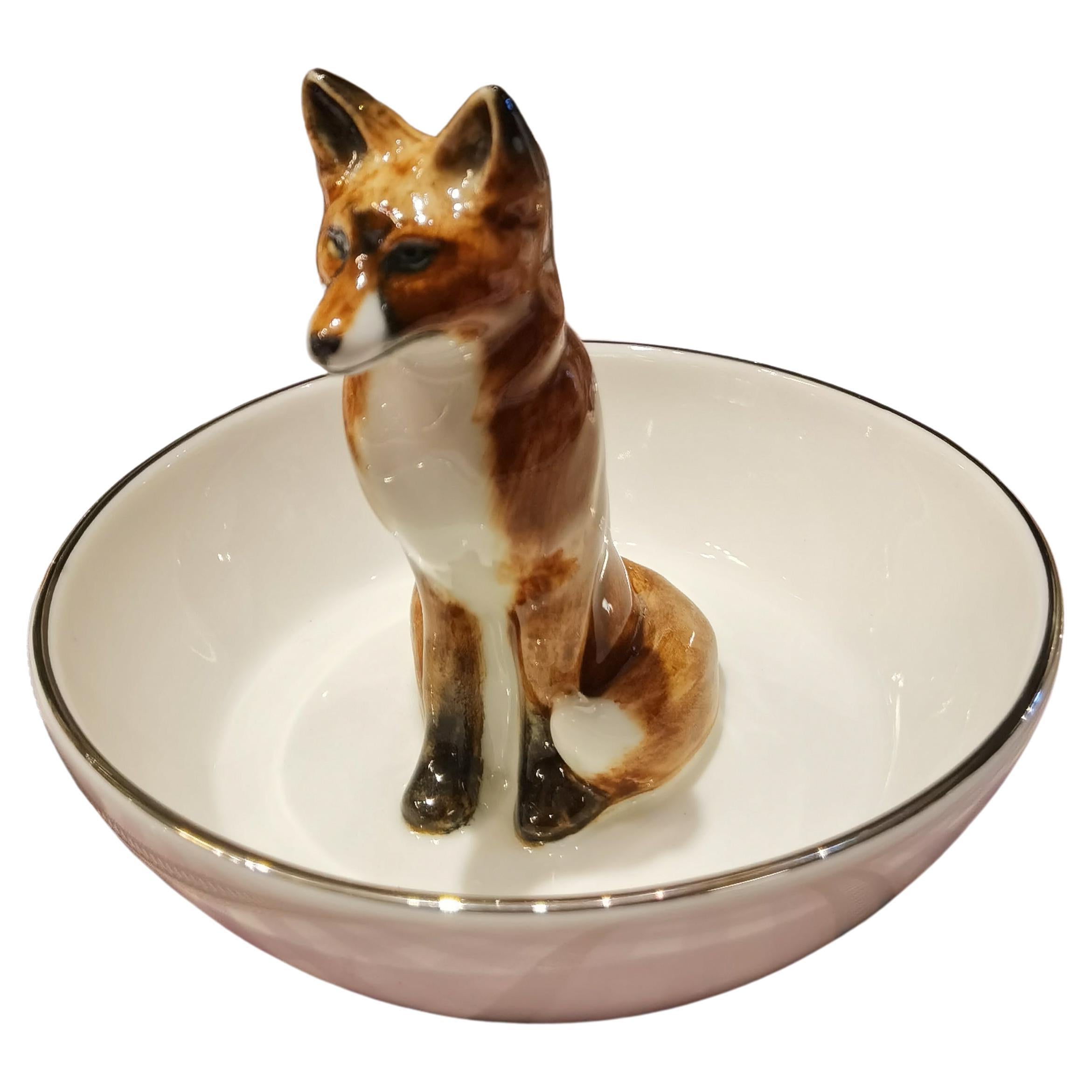 Black Forest Porcelain Bowl with Fox Handpainted Sofina Boutique Kitzbuehel For Sale