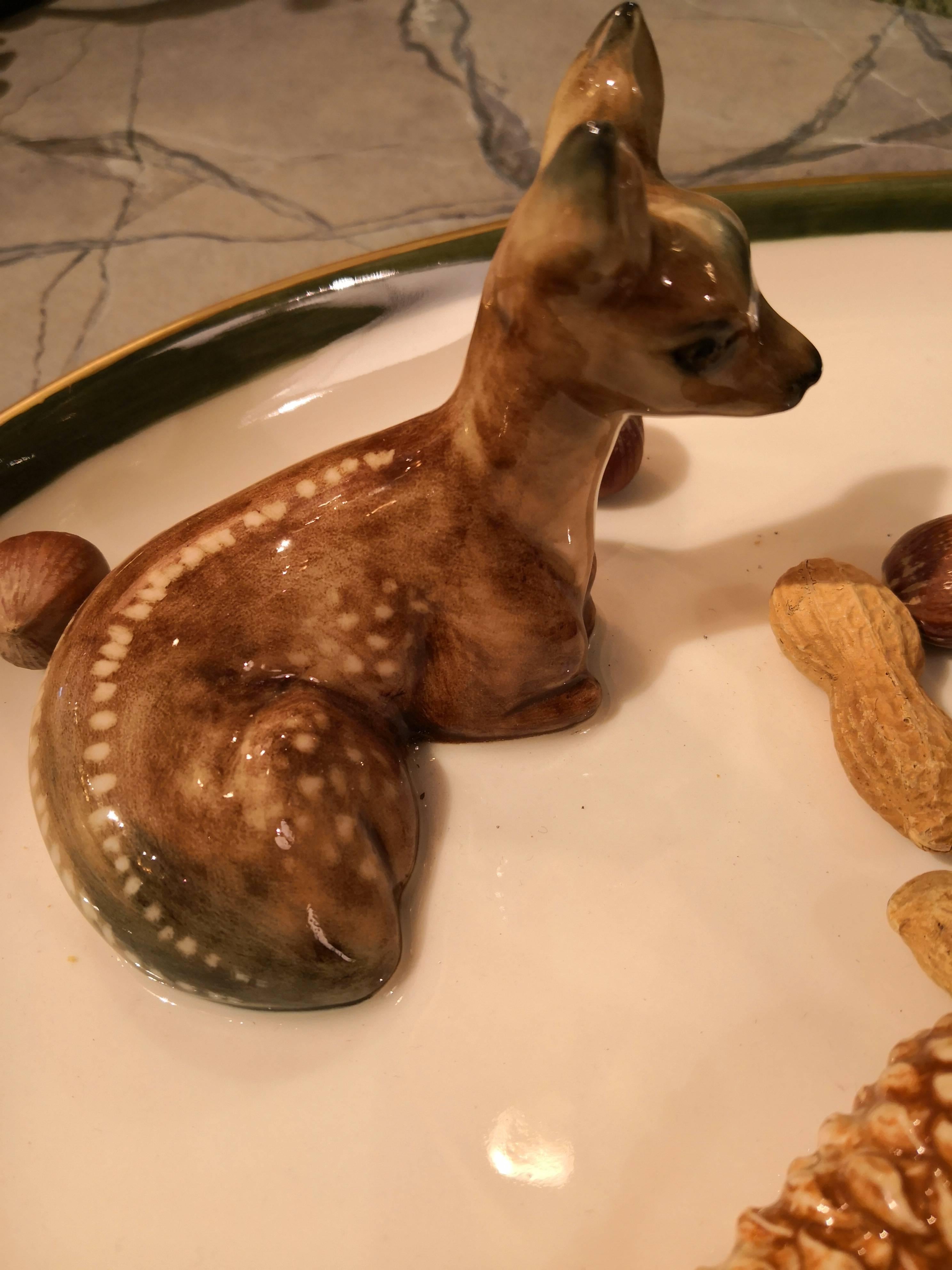 German Black Forest  Porcelain Dish with Deer Figure Sofina Boutique Kitzbuehel For Sale