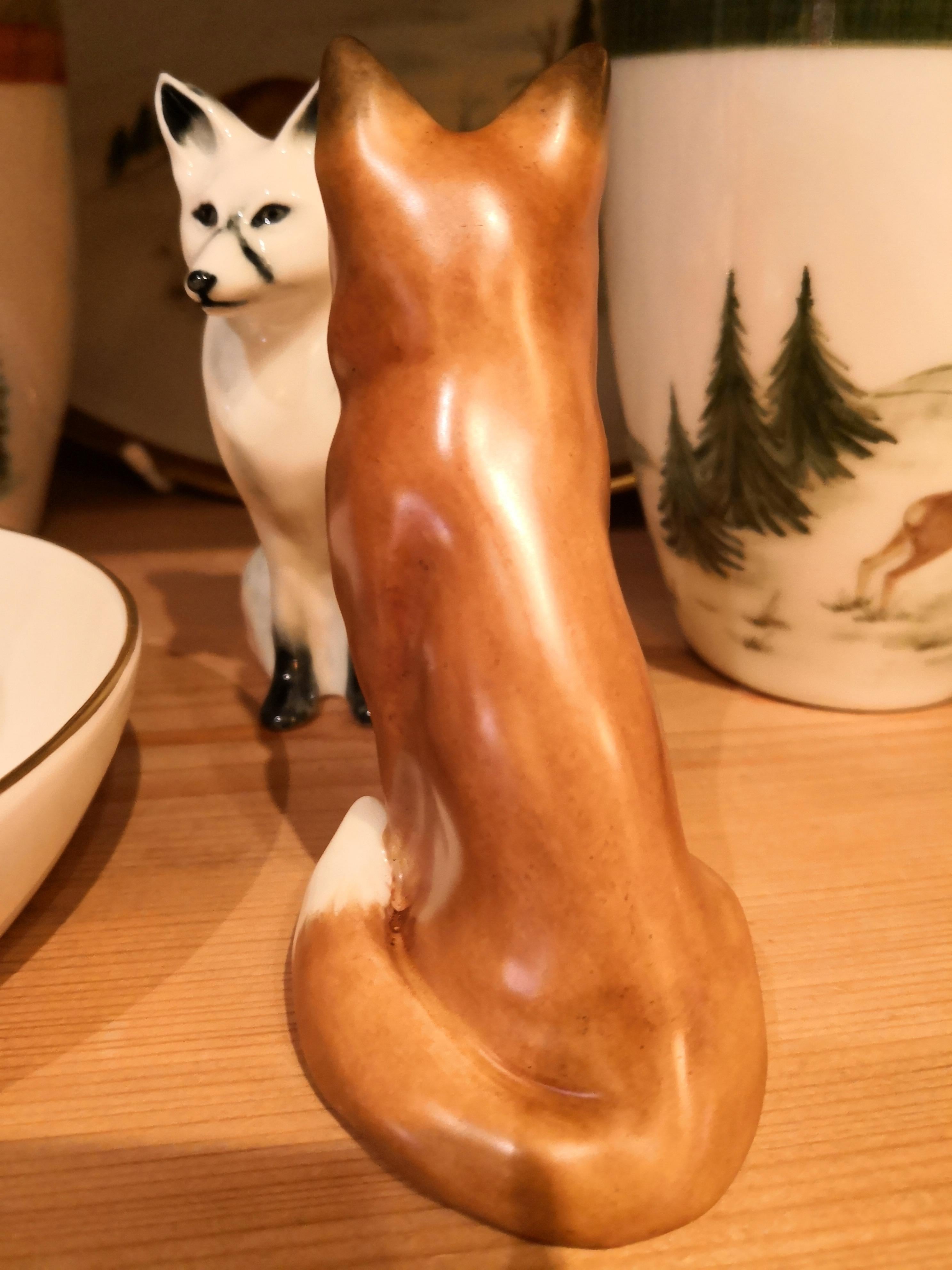 Hand-Crafted Black Forest Porcelain Figure Fox Handpainted Sofina Boutique Kitzbuehel For Sale