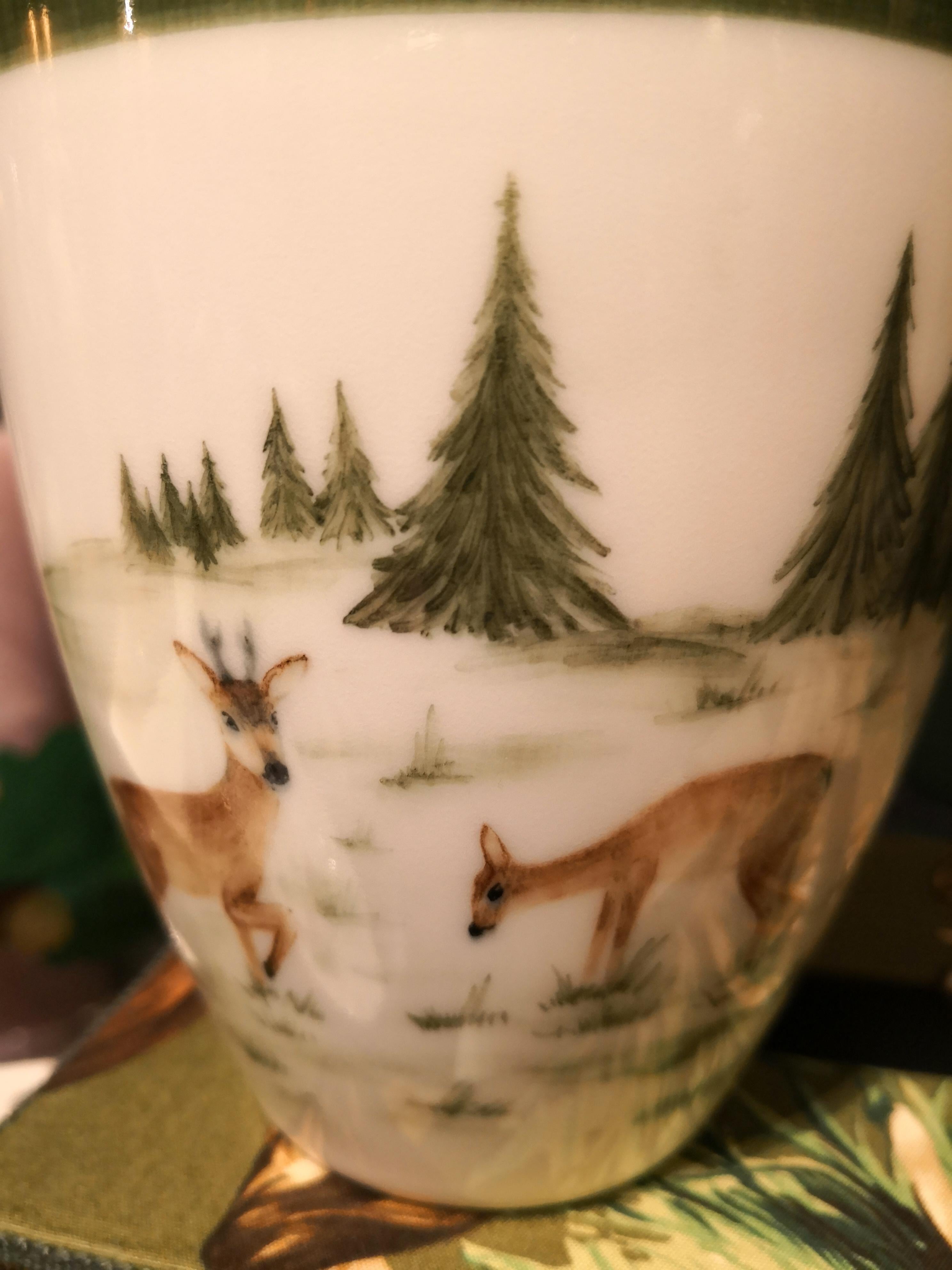 Hand-Painted Black Forest Porcelain Vase Hunting Decor Sofina Boutique Kitzbuehel For Sale