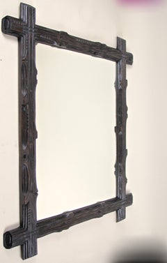 Black Forest Rustic Mirror Bass Wood Hand Carved, Austria, circa 1890